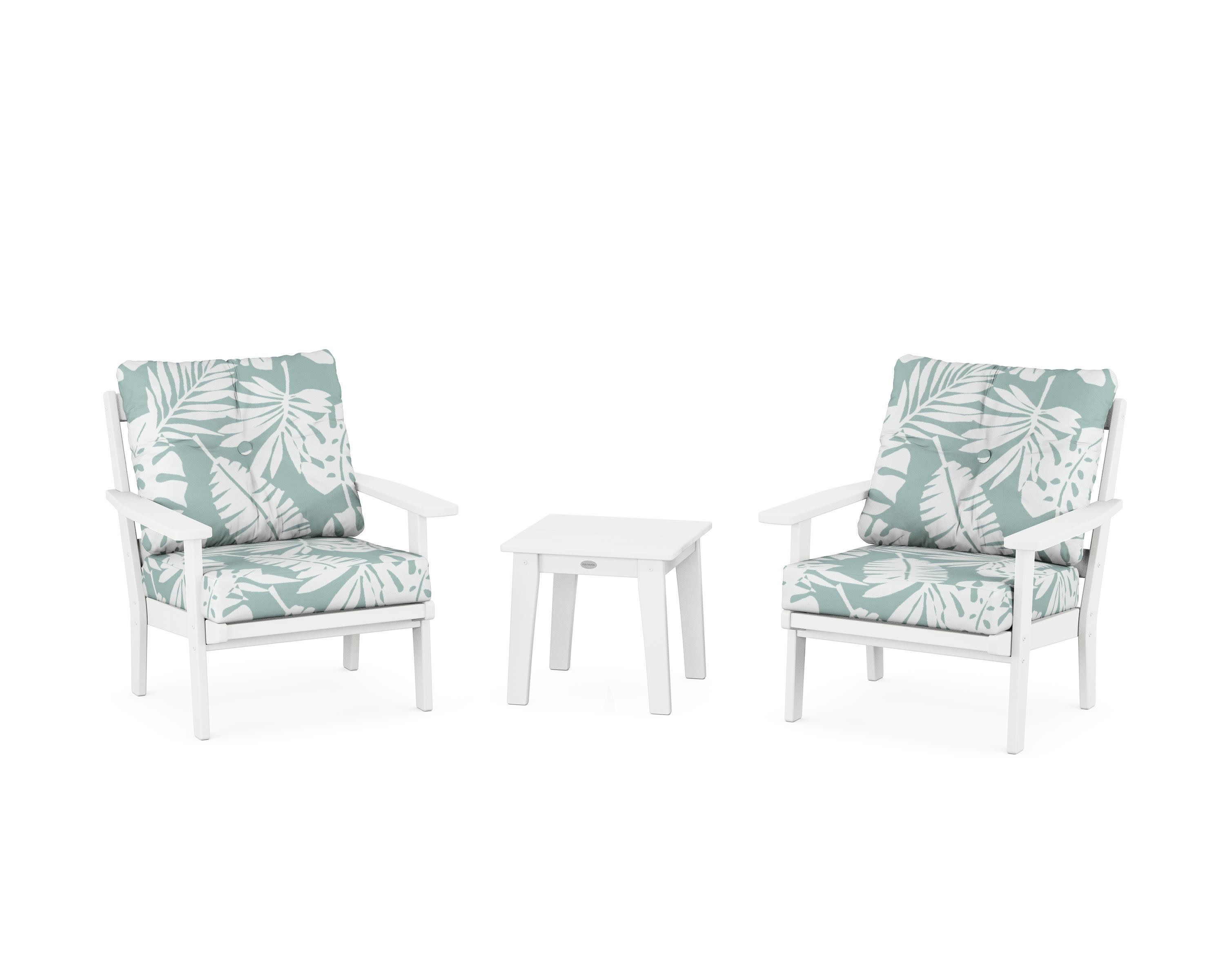 Oxford 3-Piece Deep Seating Set in White / Leaf Glacier Spa