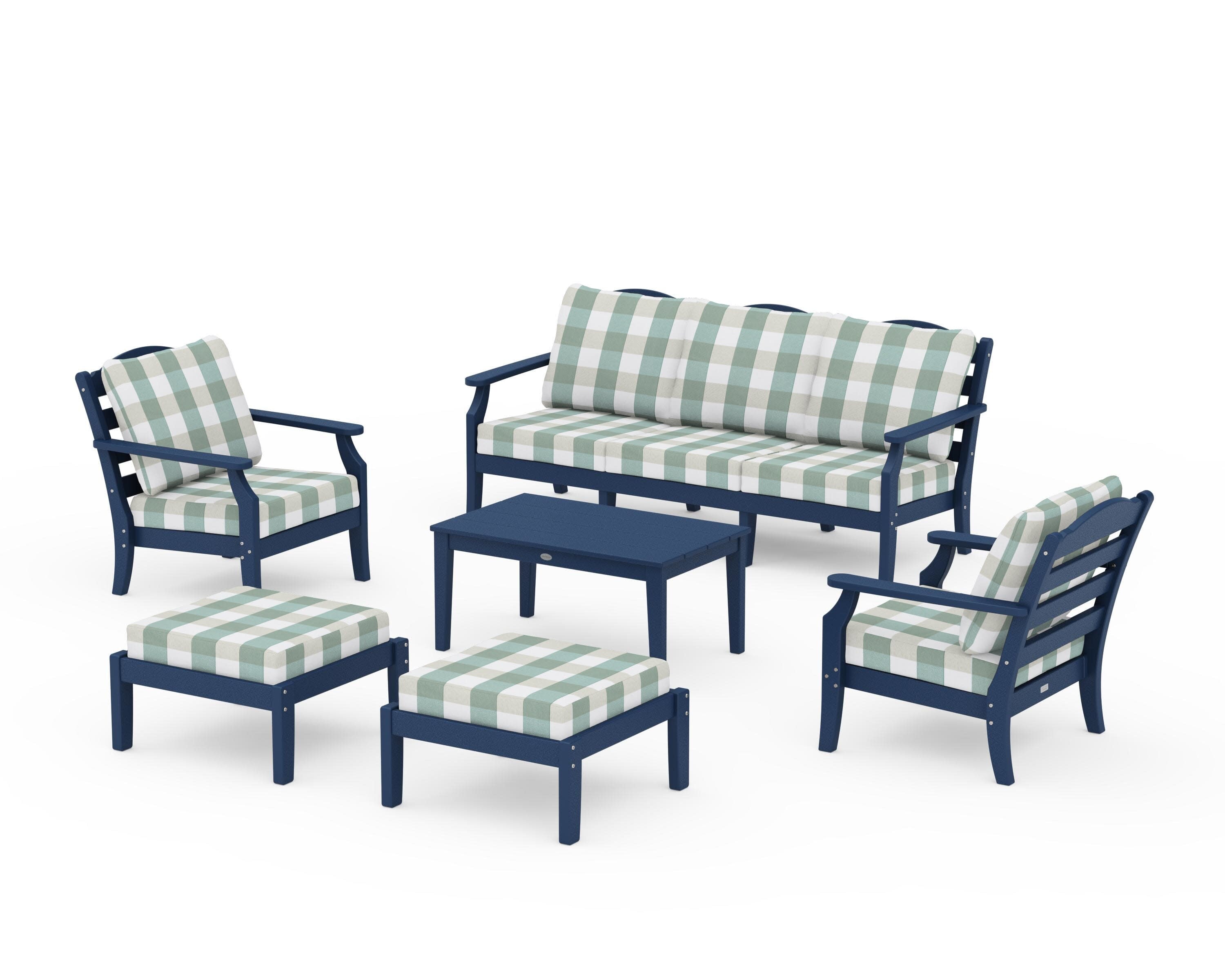 Savannah 6-Piece Lounge Sofa Set in Navy / Buffalo Plaid Glacier Spa