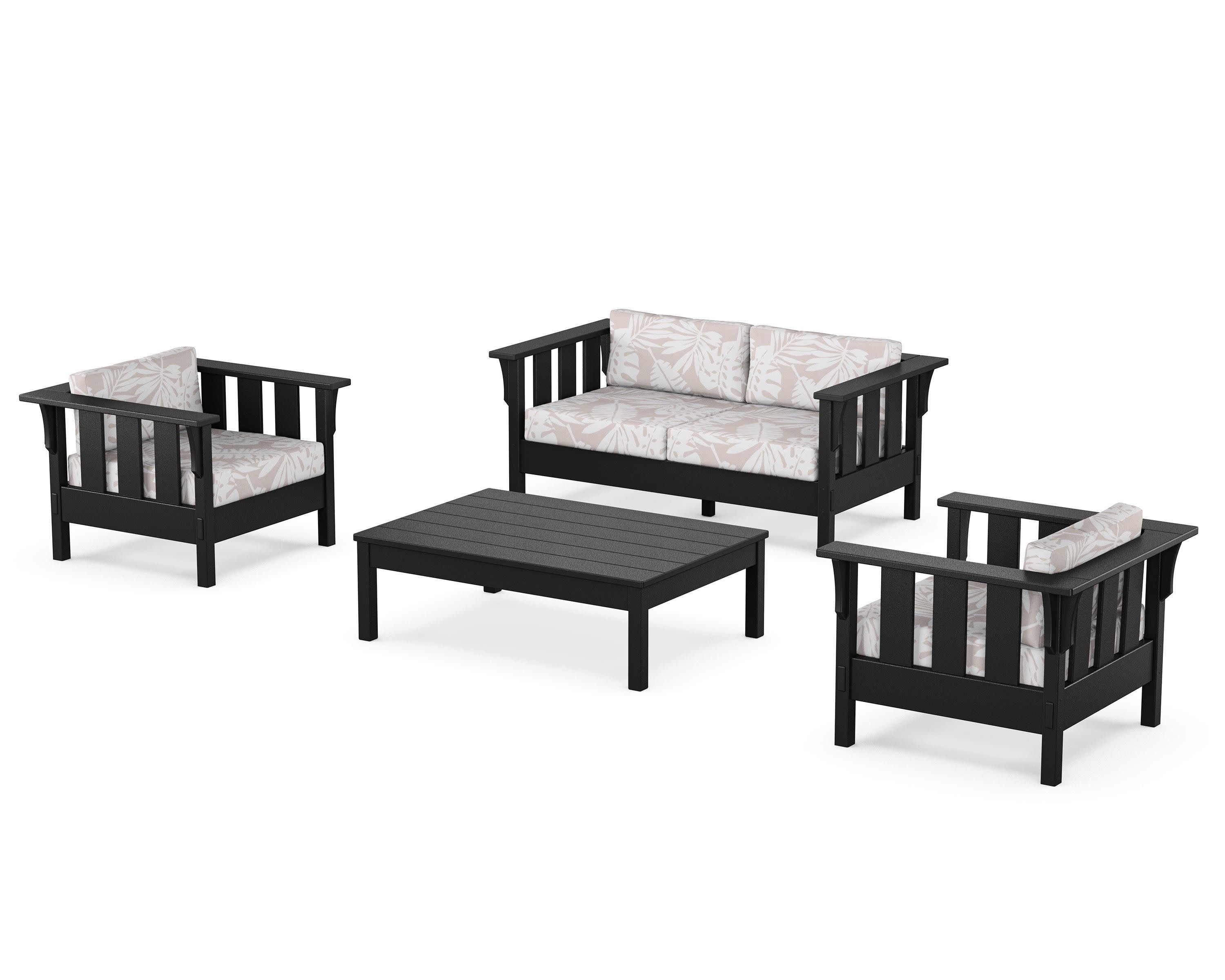 Acadia 4-Piece Deep Seating Set with Loveseat in Black / Leaf Dune Burlap