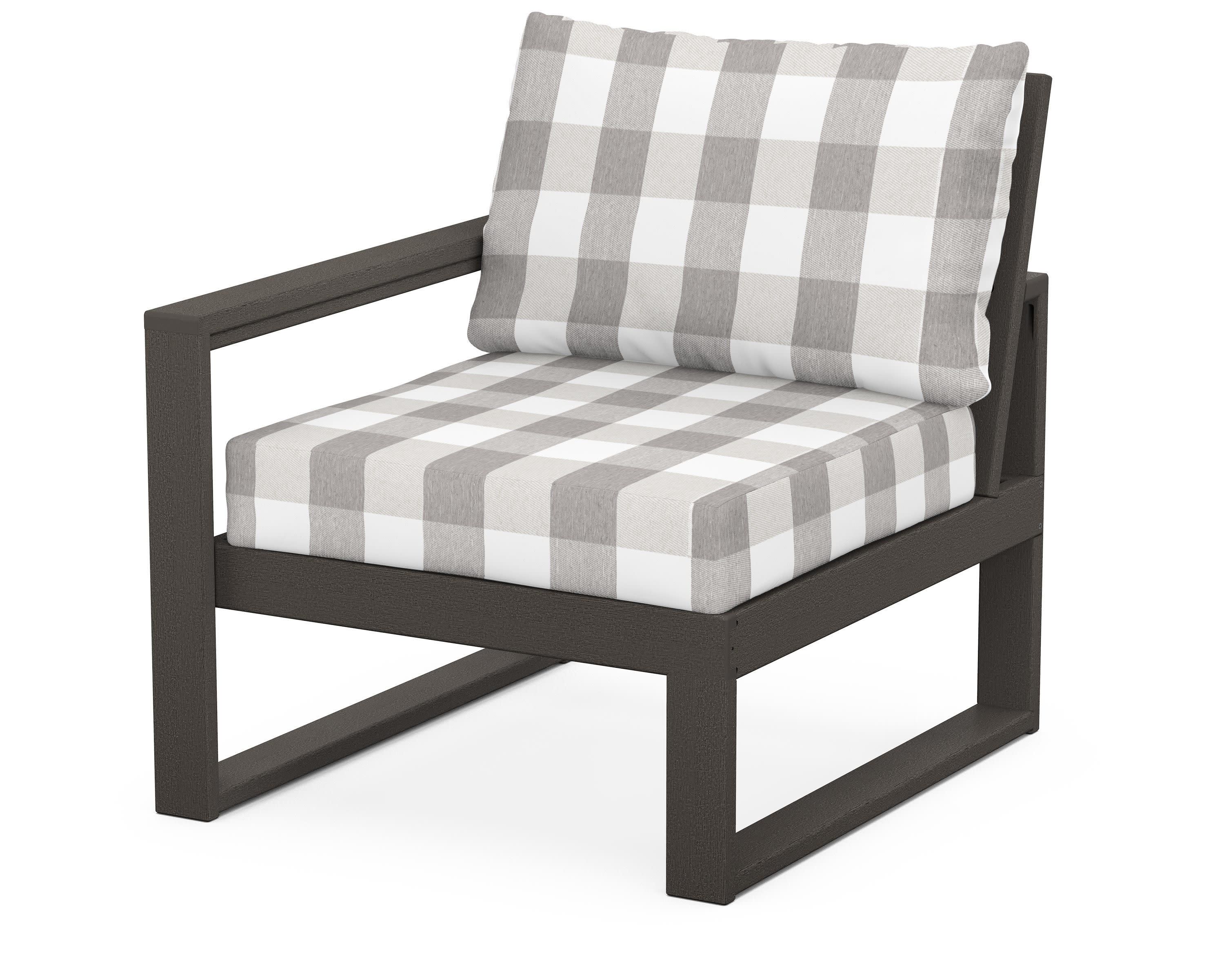 EDGE Modular Left Arm Chair in Vintage Coffee / Buffalo Plaid Grey Mist