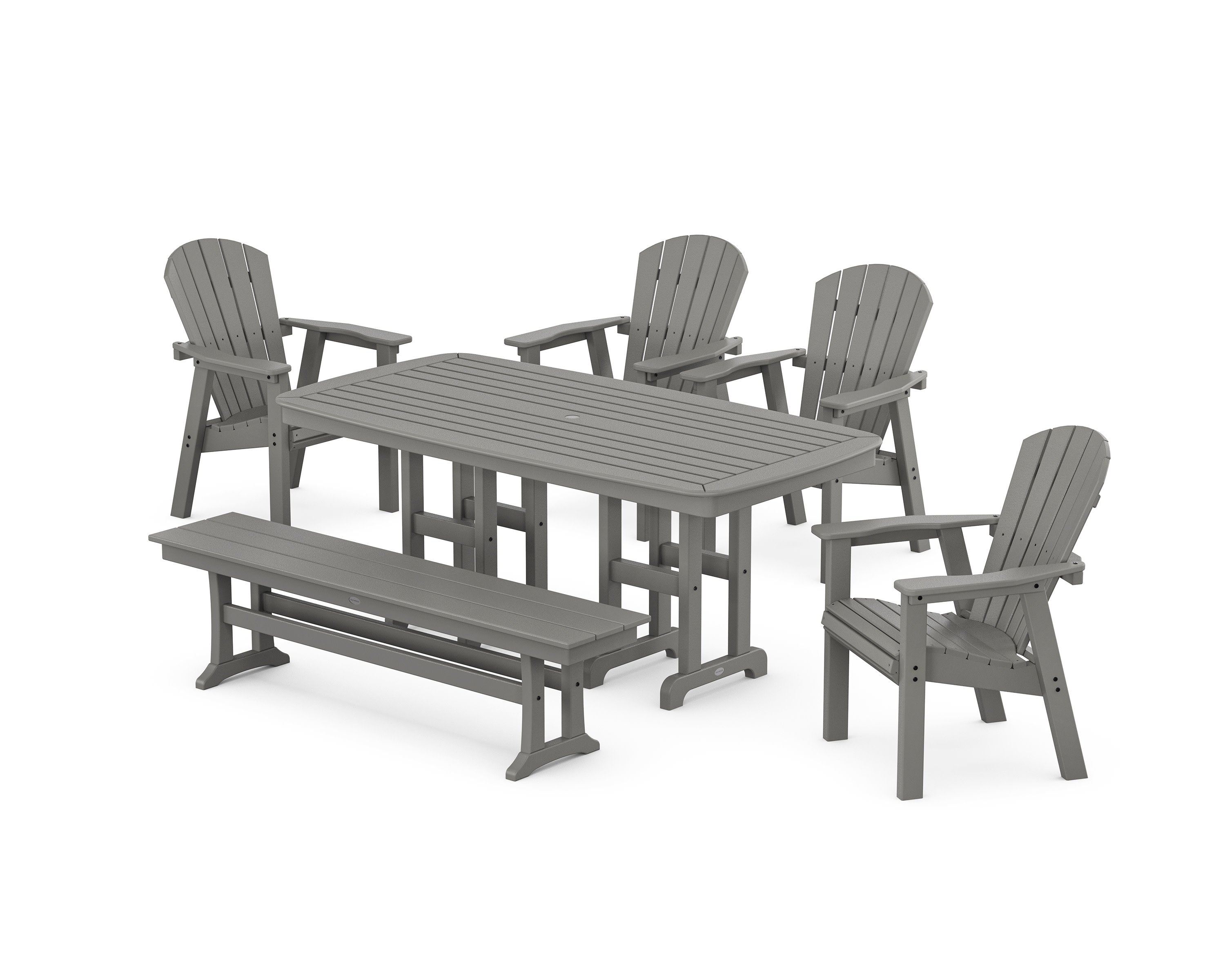 Seashell 6-Piece Dining Set with Bench in Slate Grey