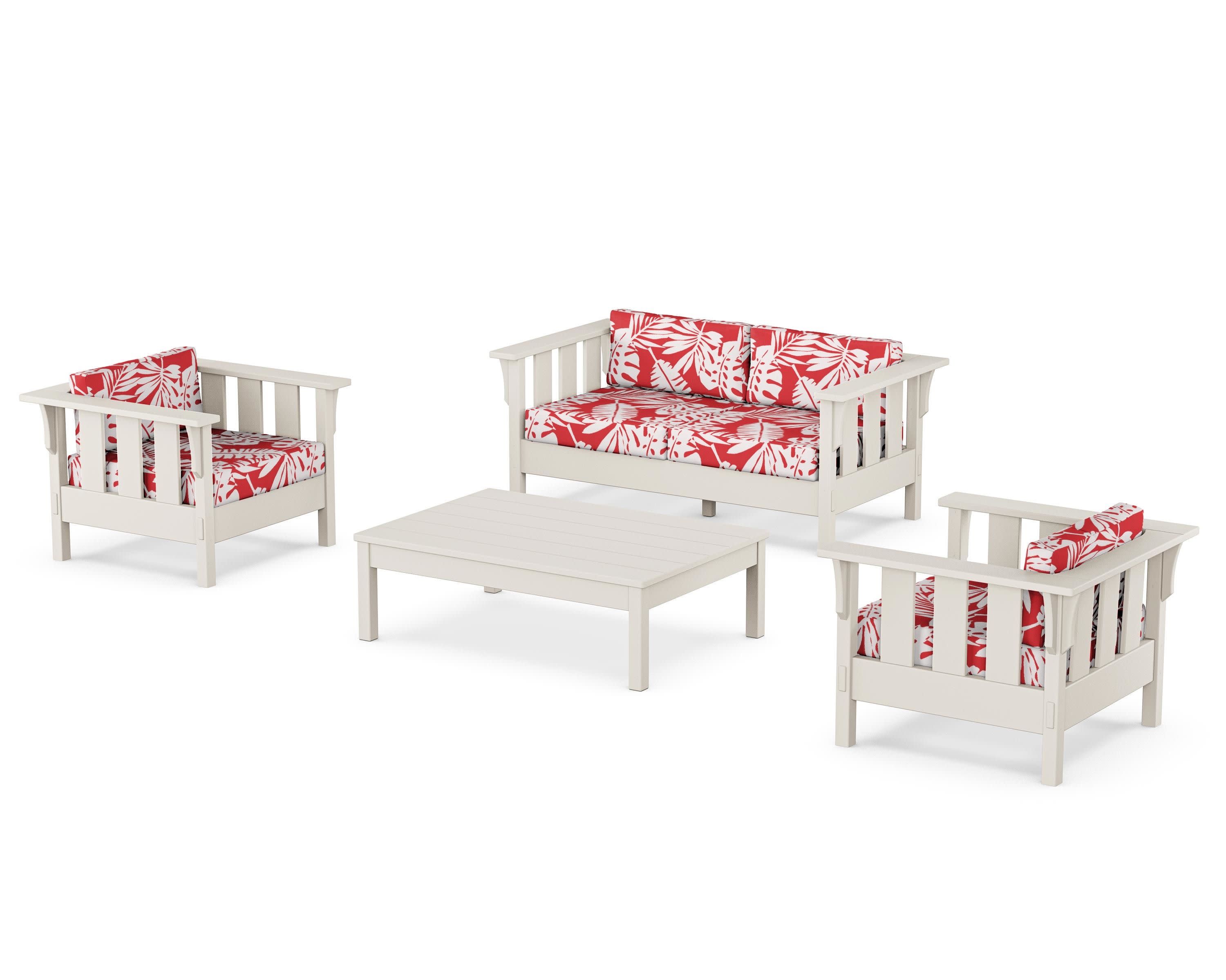 Acadia 4-Piece Deep Seating Set with Loveseat in Sand / Leaf Crimson