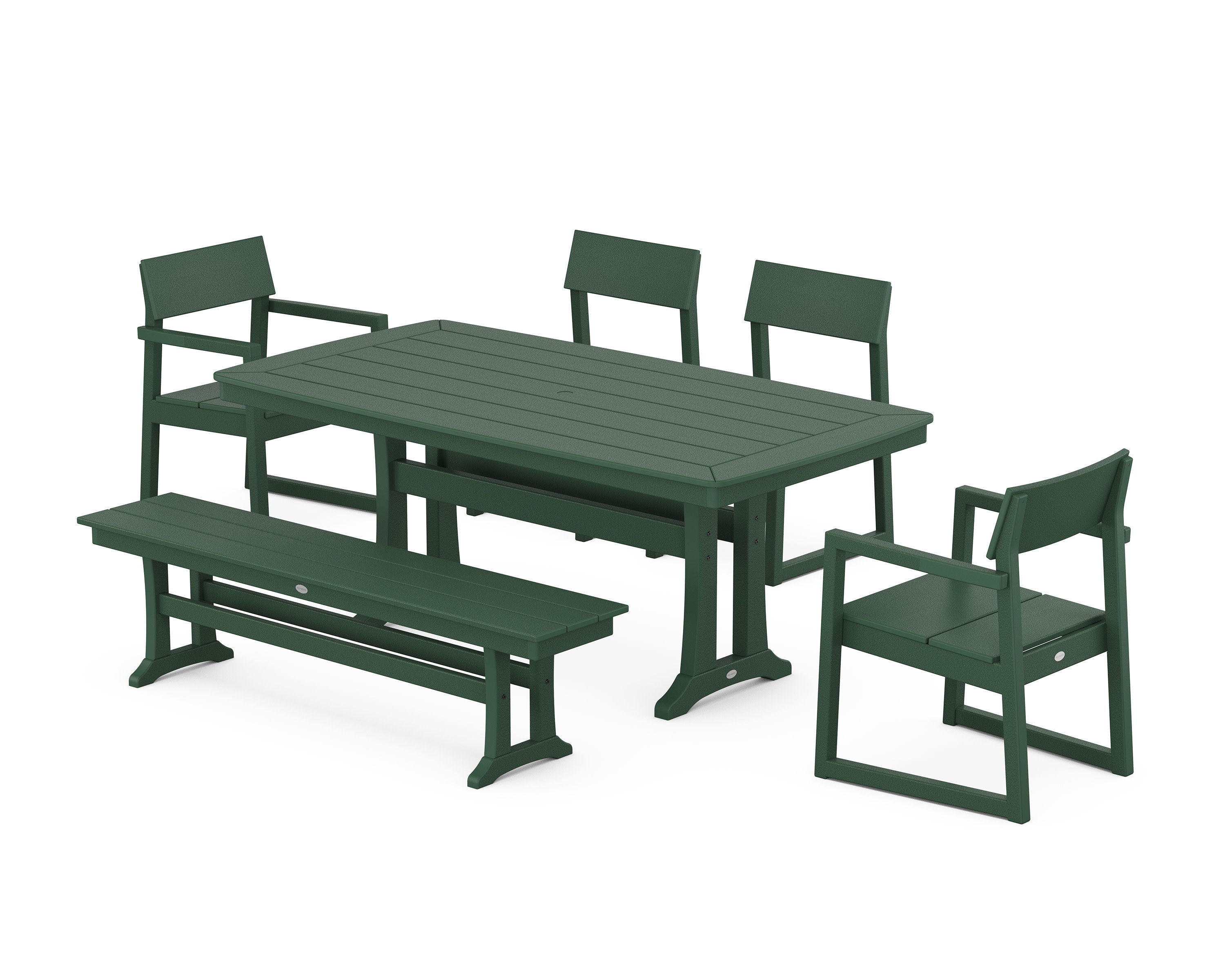 EDGE 6-Piece Dining Set with Trestle Legs in Green