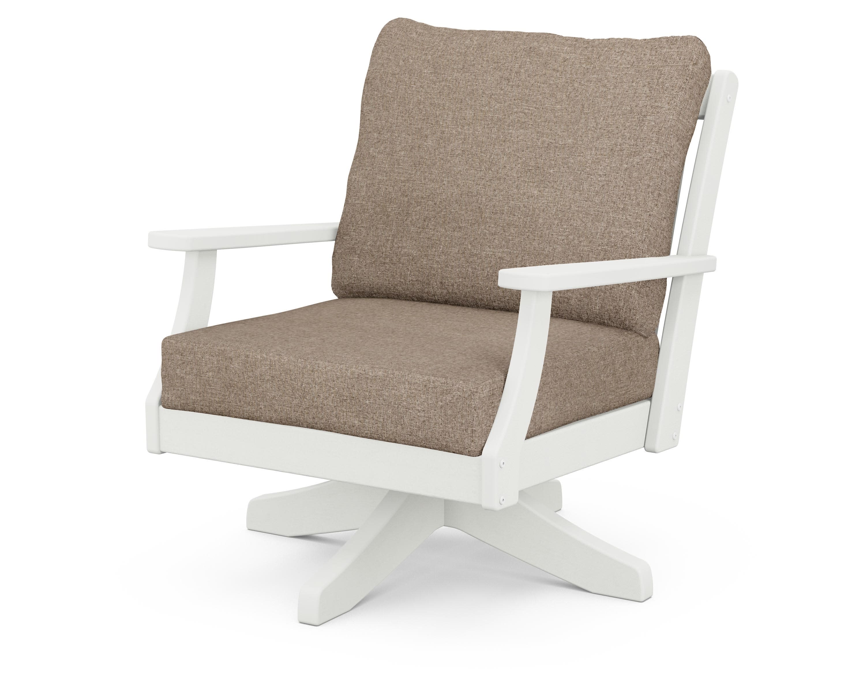 Braxton Deep Seating Swivel Chair in Vintage White / Spiced Burlap