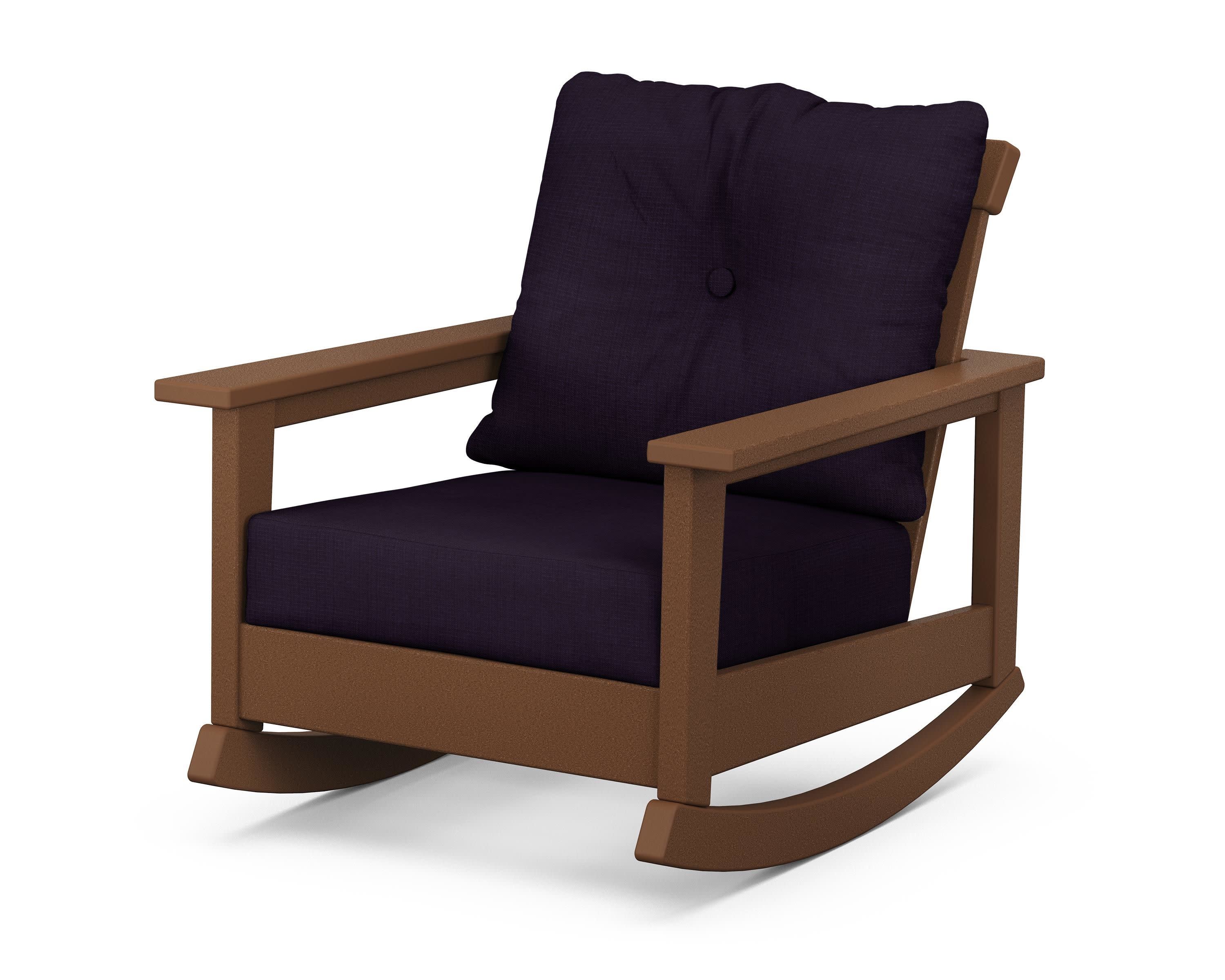 Prescott Deep Seating Rocking Chair in Teak / Navy Linen