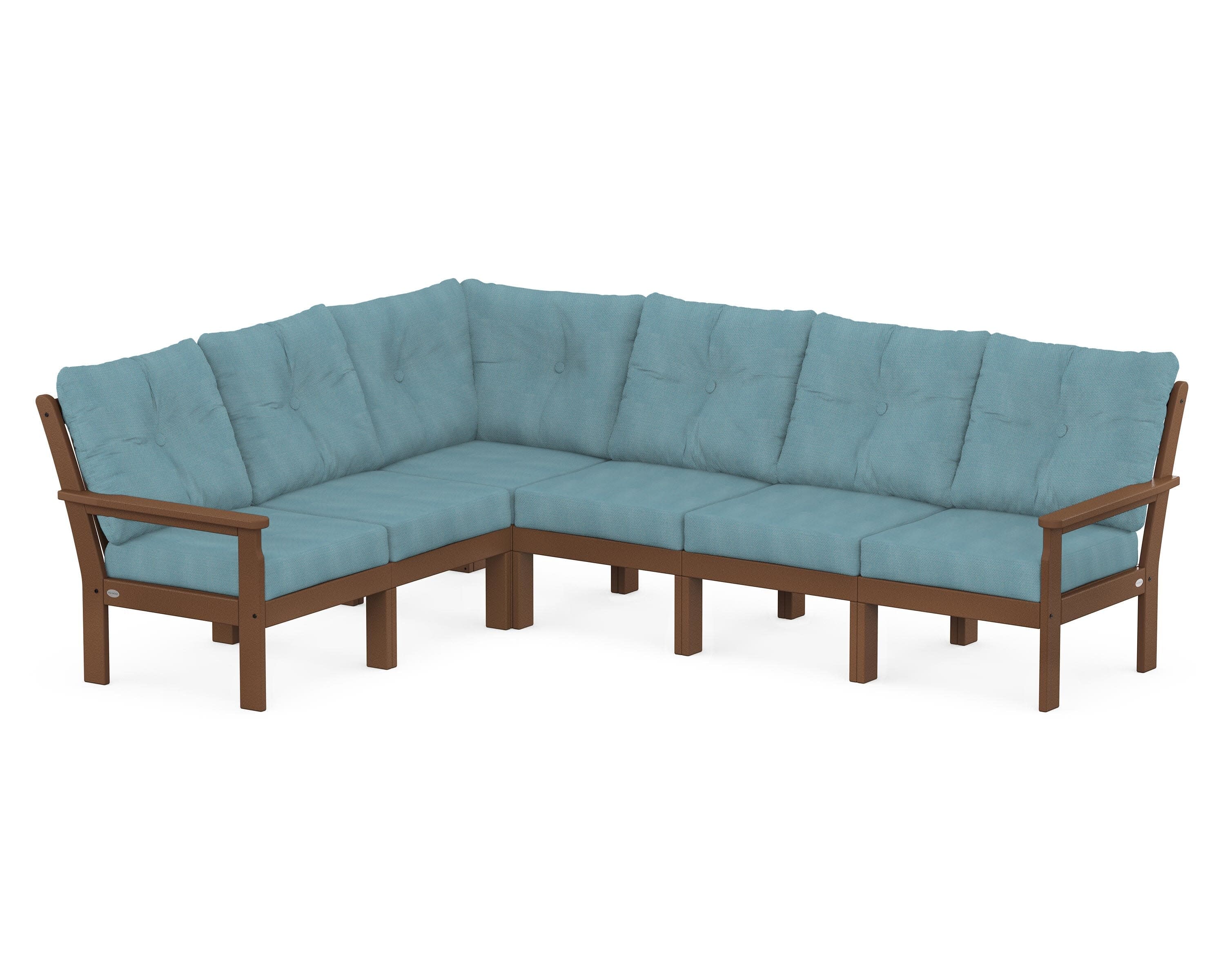 Vineyard 6-Piece Sectional in Teak / Lattice Sky Blue