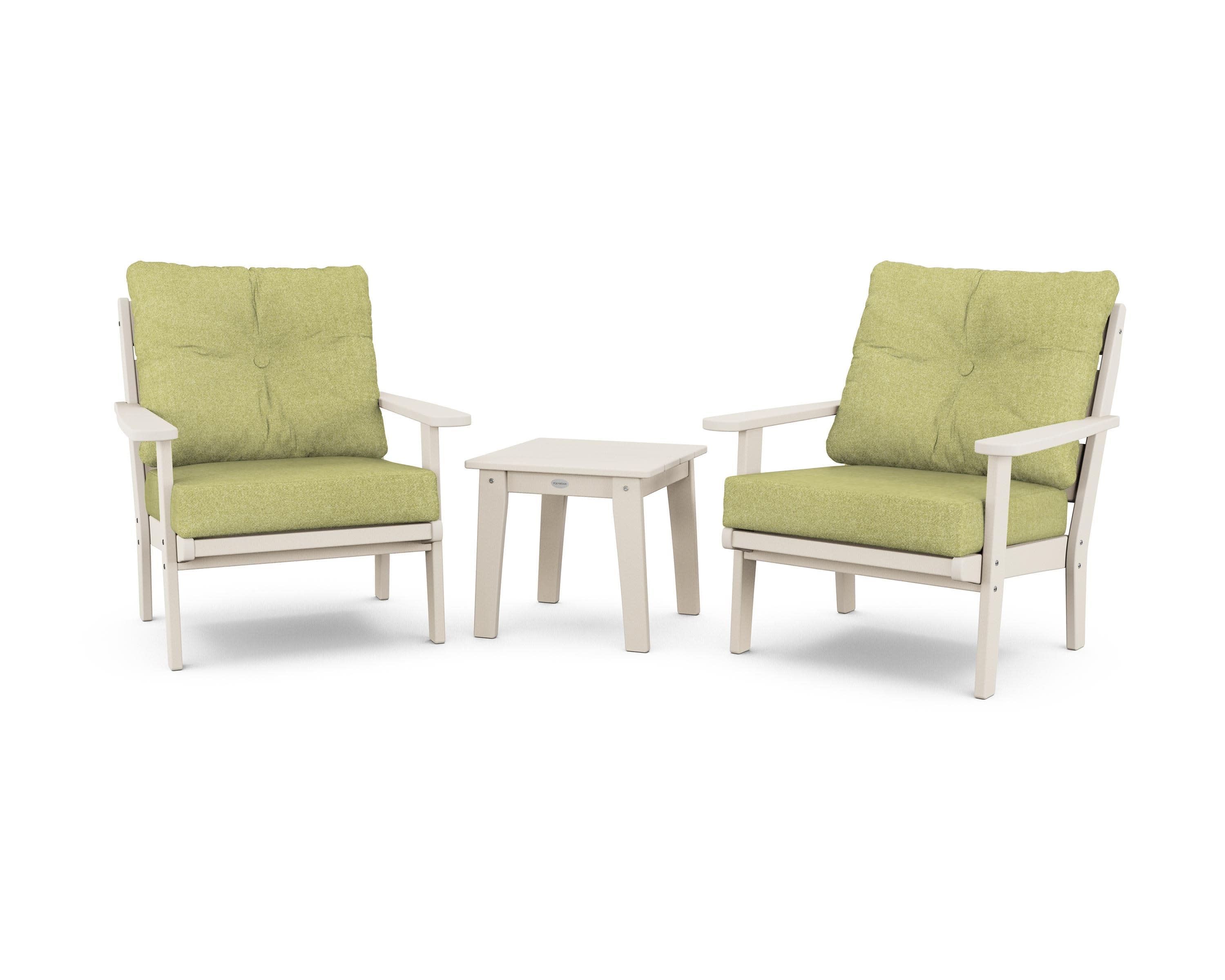 Lakeside 3-Piece Deep Seating Chair Set in Sand / Chartreuse Boucle