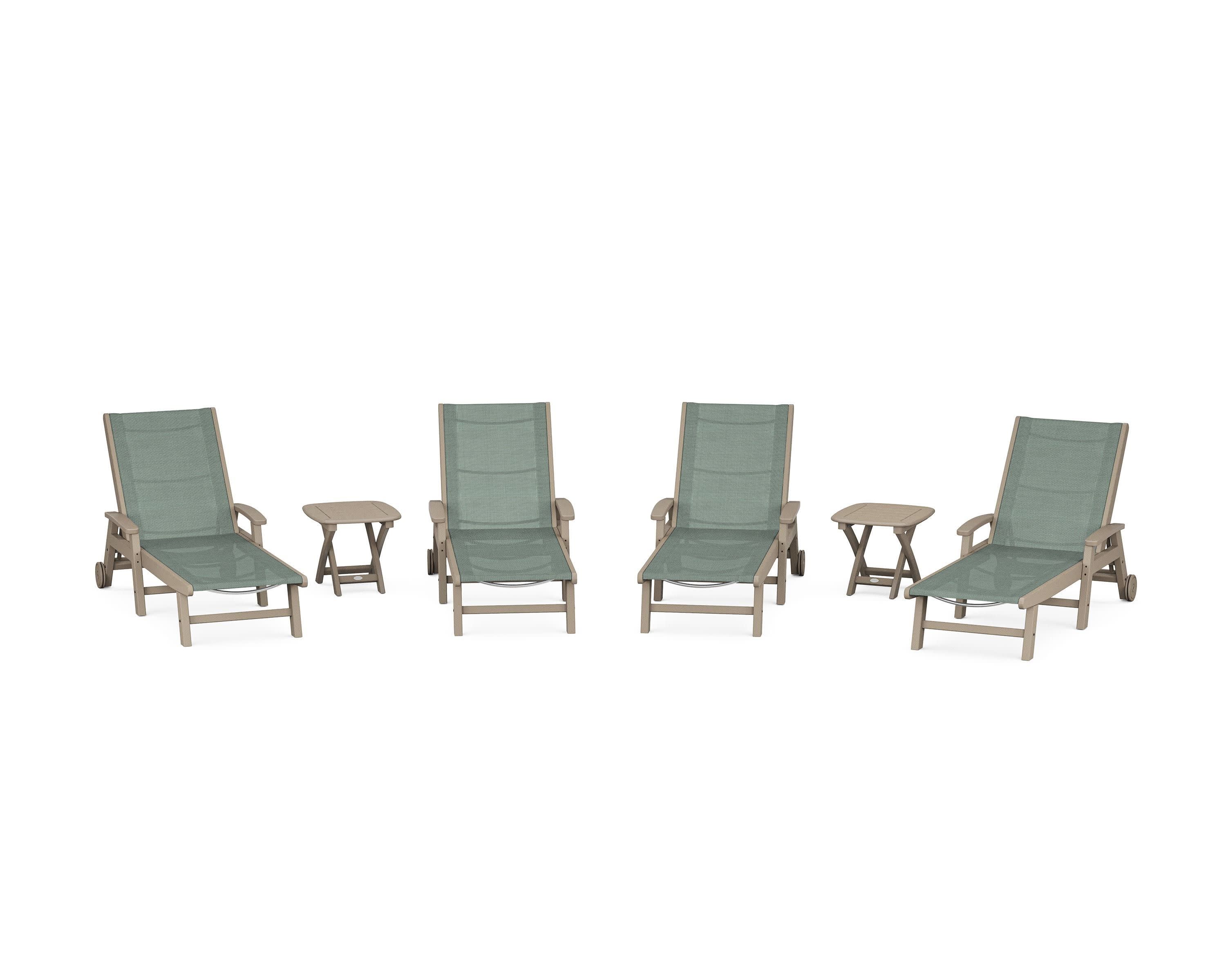 Coastal Chaise 6-Piece Set with Wheels in Vintage Sahara / Dupioni Sea Mist Sling