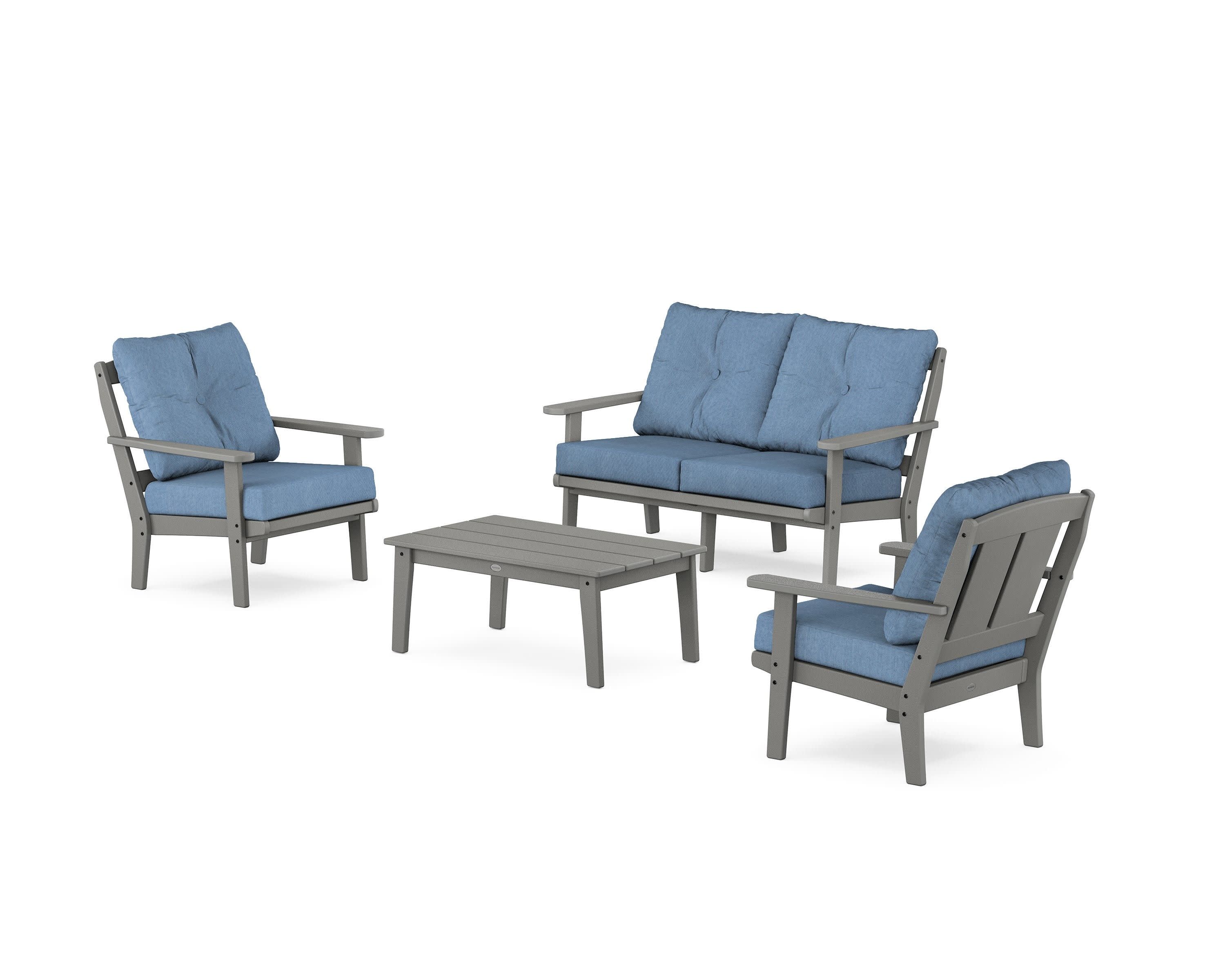 Mission 4-Piece Deep Seating Set with Loveseat in Slate Grey / Sky Blue