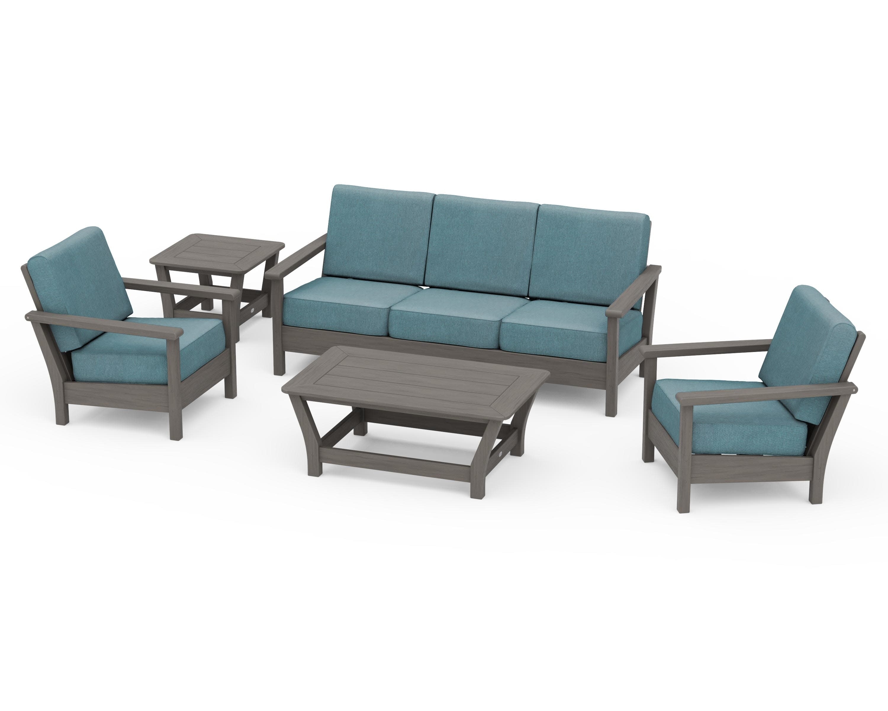 Harbour 5-Piece Deep Seating Set in Driftwood / Ocean Teal