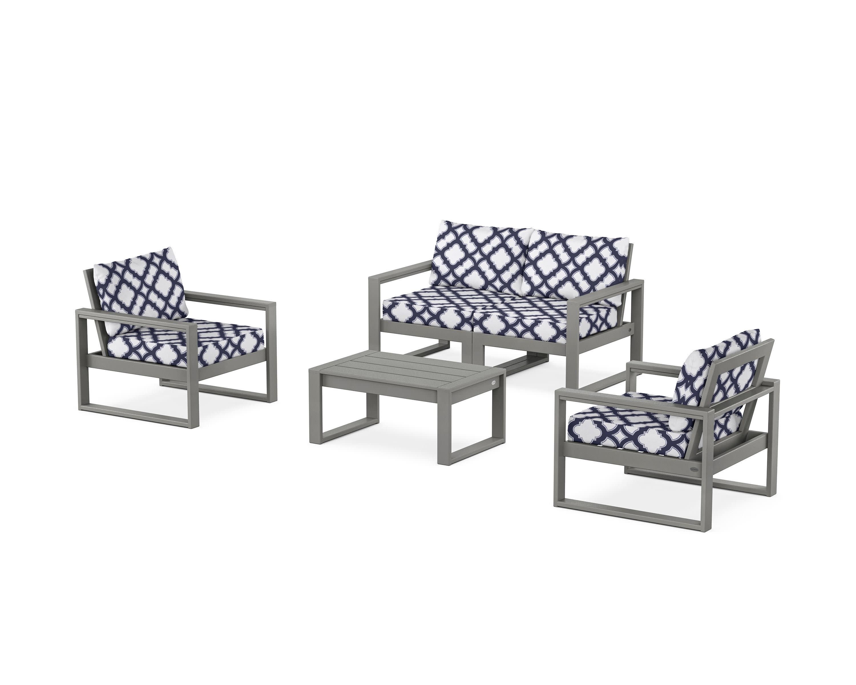 EDGE Sectional 4-Piece Deep Seating Set with Loveseat in Slate Grey / Trellis Navy