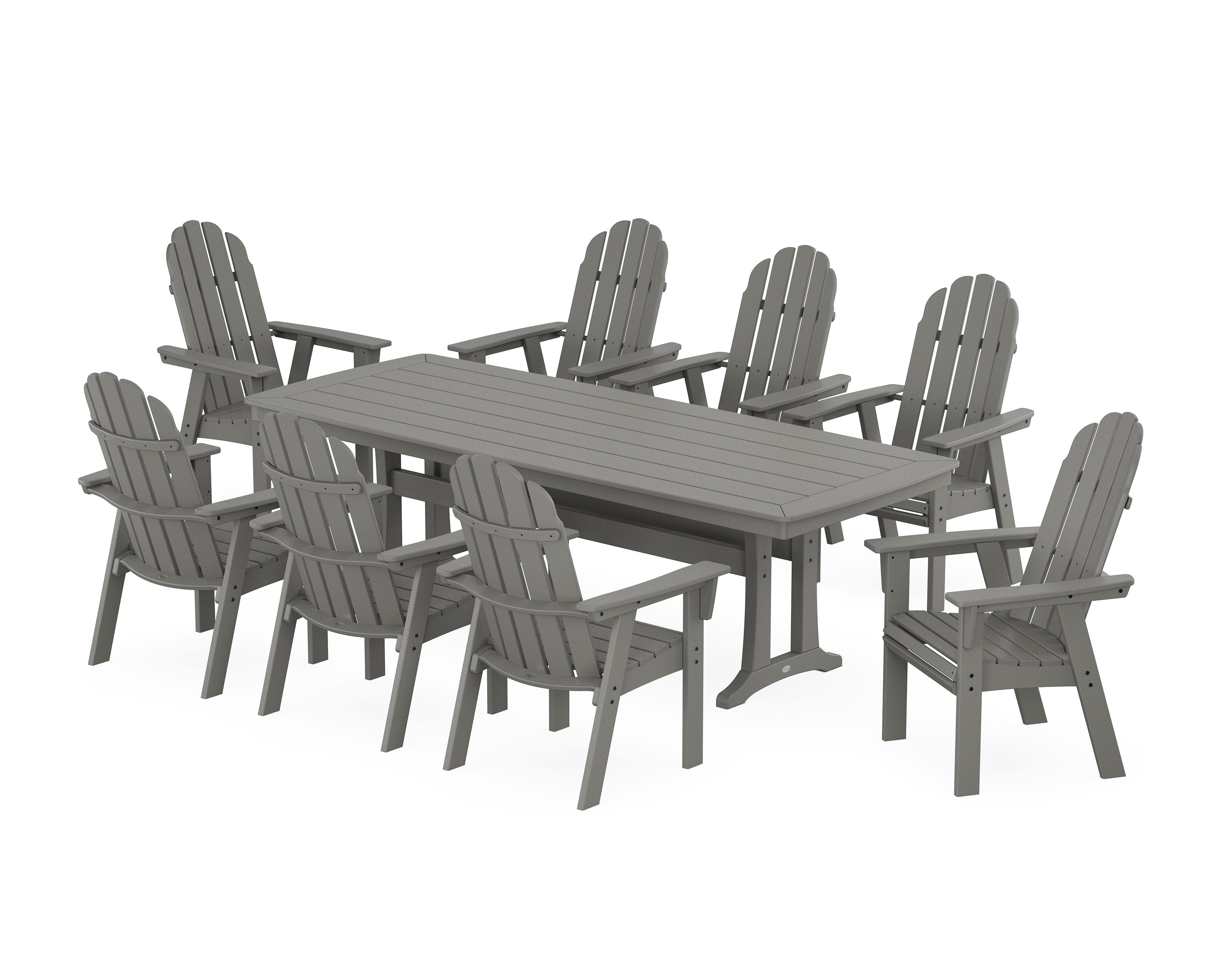 Vineyard Curveback Adirondack 9-Piece Dining Set with Trestle Legs in Slate Grey
