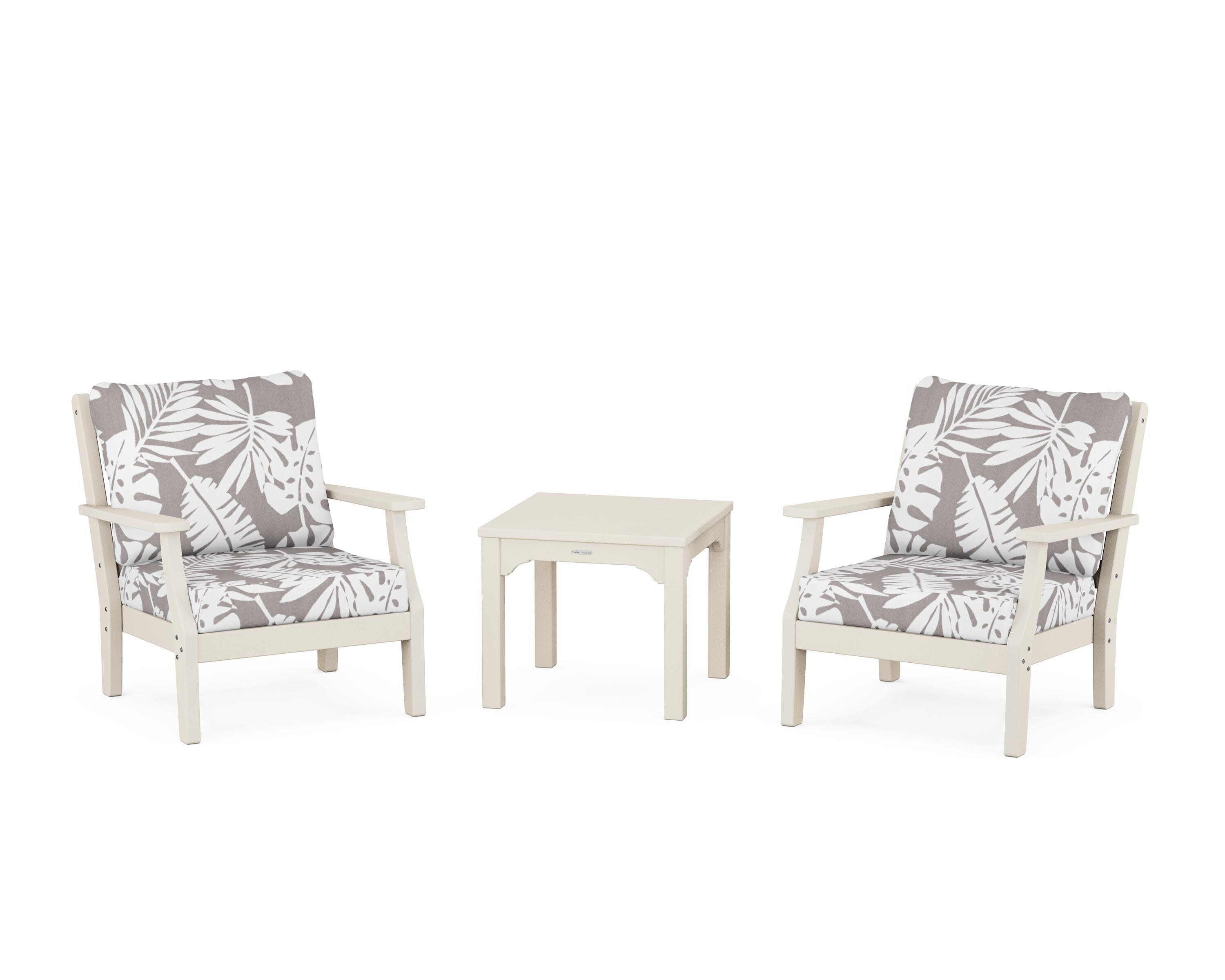 Chinoiserie 3-Piece Deep Seating Set in Sand / Leaf Grey Mist