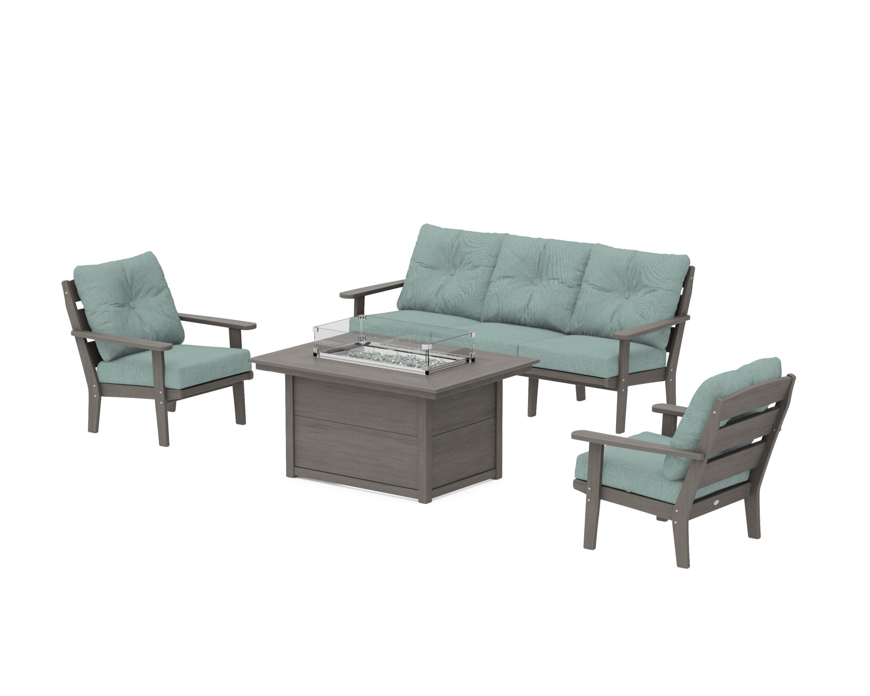 Lakeside Deep Seating Fire Pit Table Set in Driftwood / Glacier Spa