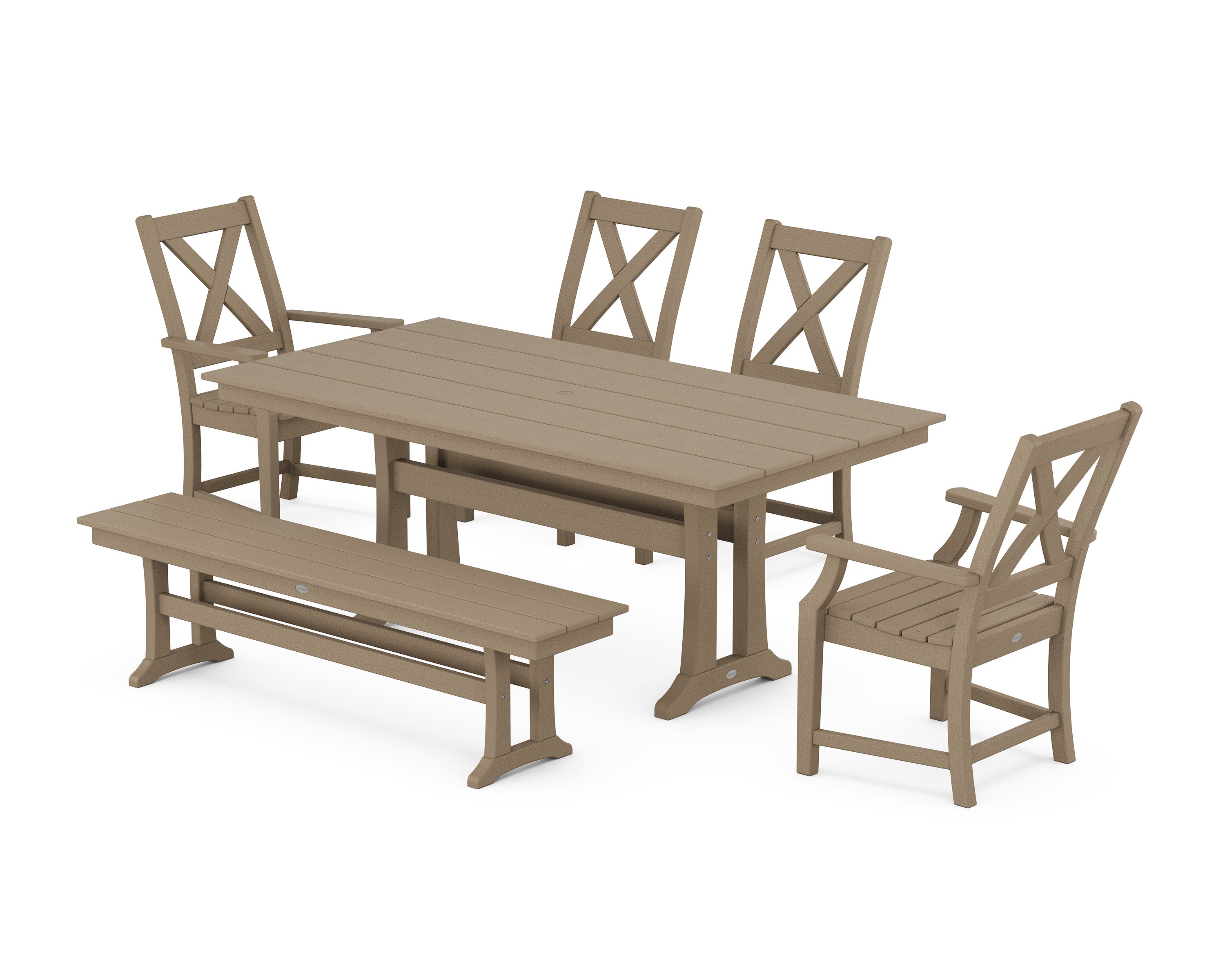 Braxton 6-Piece Farmhouse Dining Set With Trestle Legs in Vintage Sahara