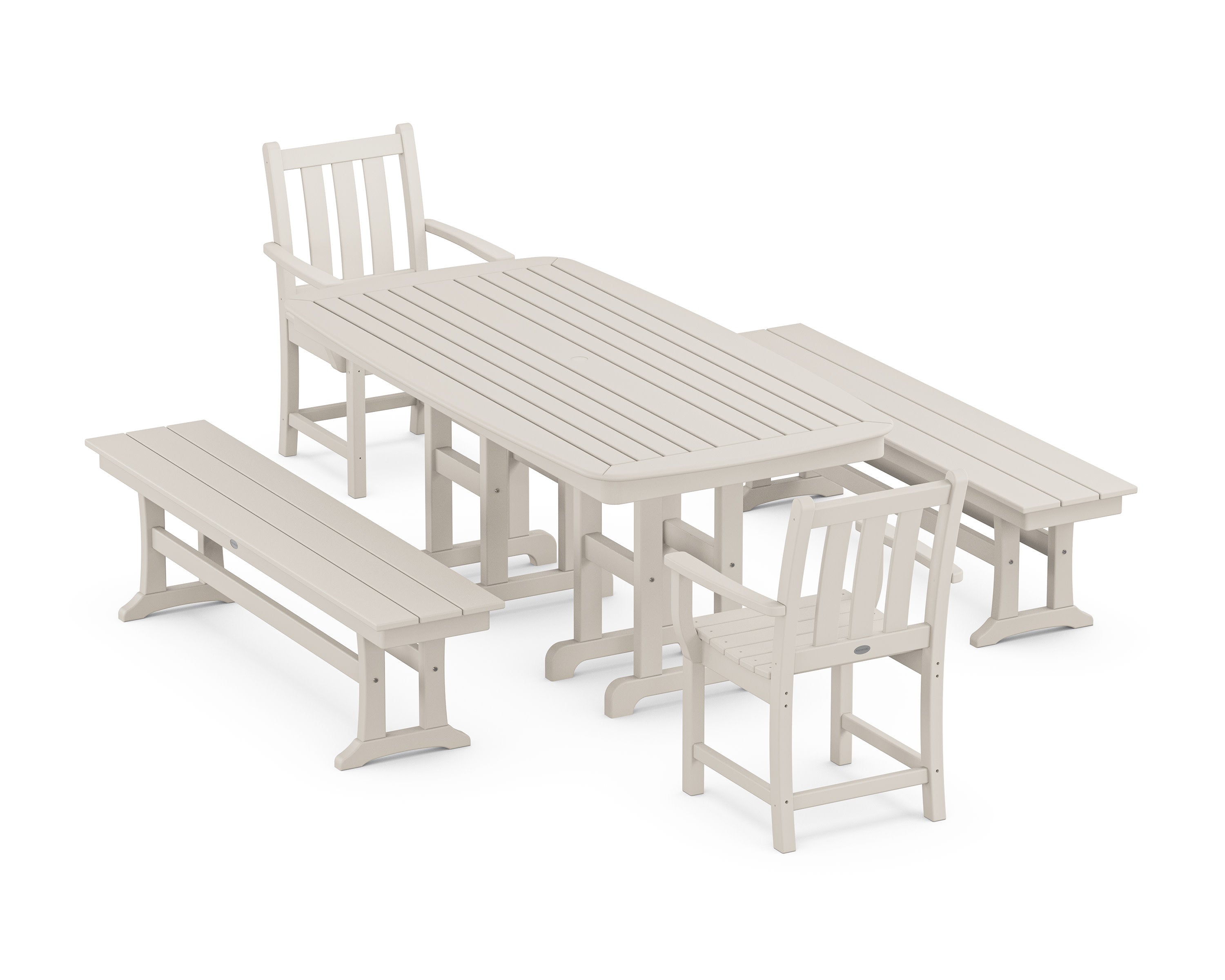 Traditional Garden 5-Piece Dining Set with Benches in Sand