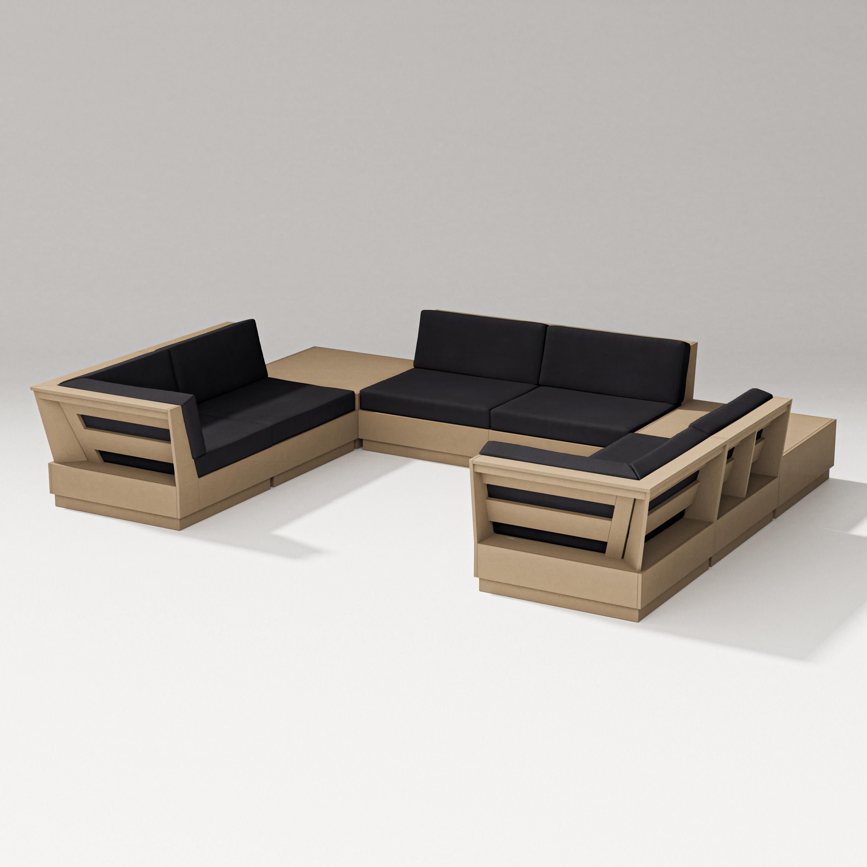 Elevate 8-Piece U-Shaped Sectional in Vintage Sahara / Midnight Linen