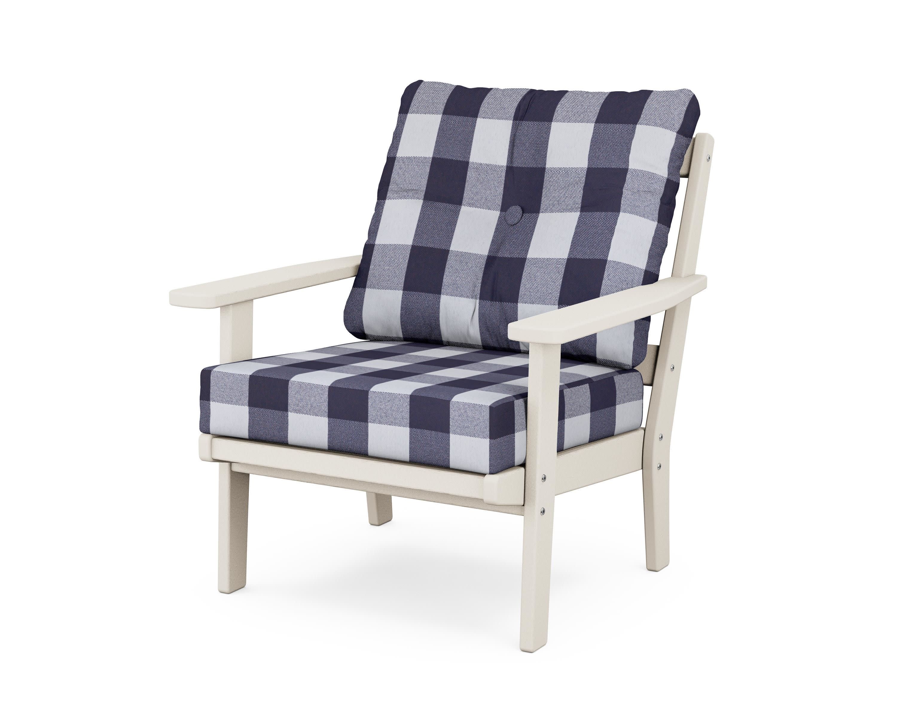 Oxford Deep Seating Chair in Sand / Buffalo Plaid Navy