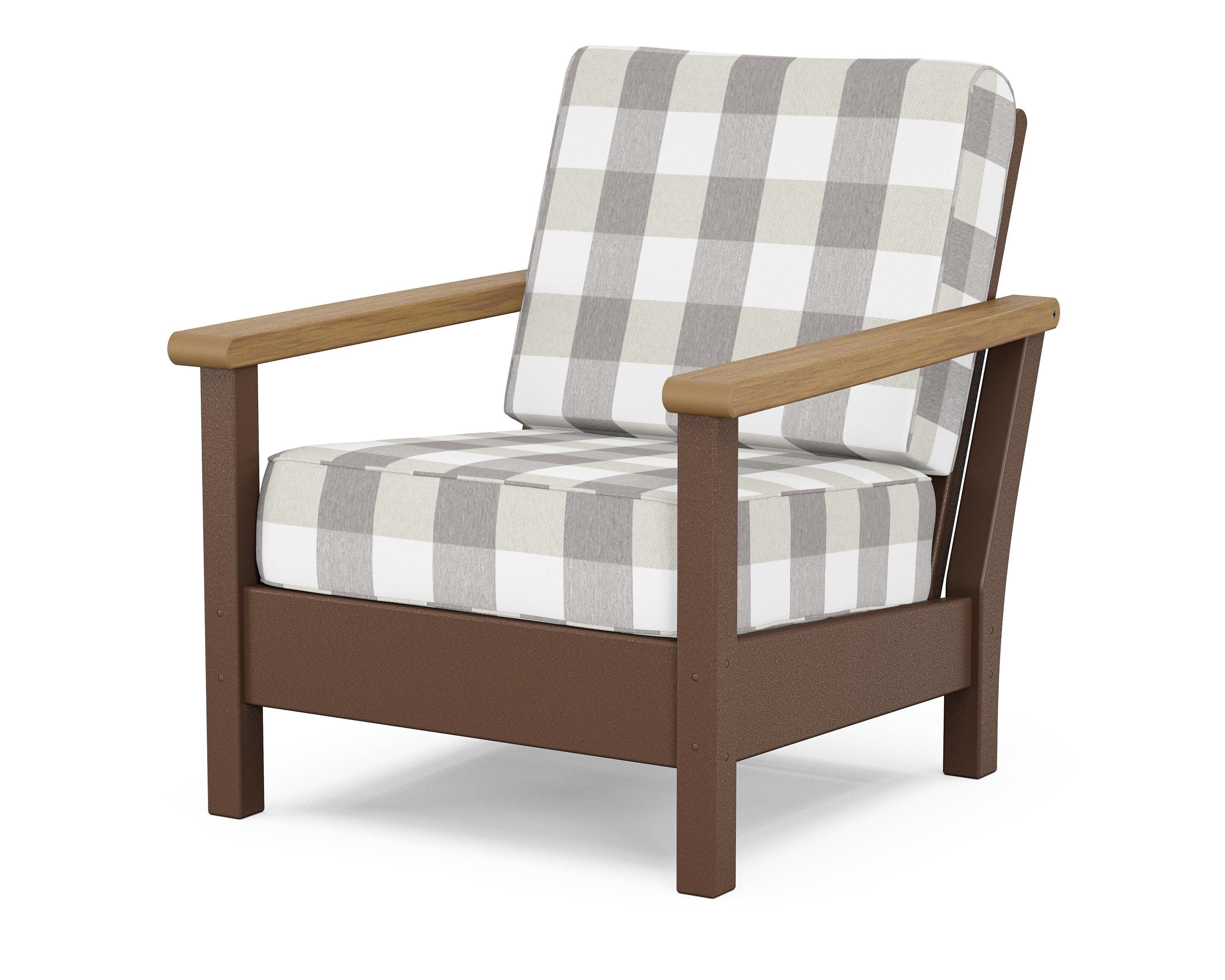 Harbour Deep Seating Chair in Mahogany / Natural / Buffalo Plaid Grey Mist