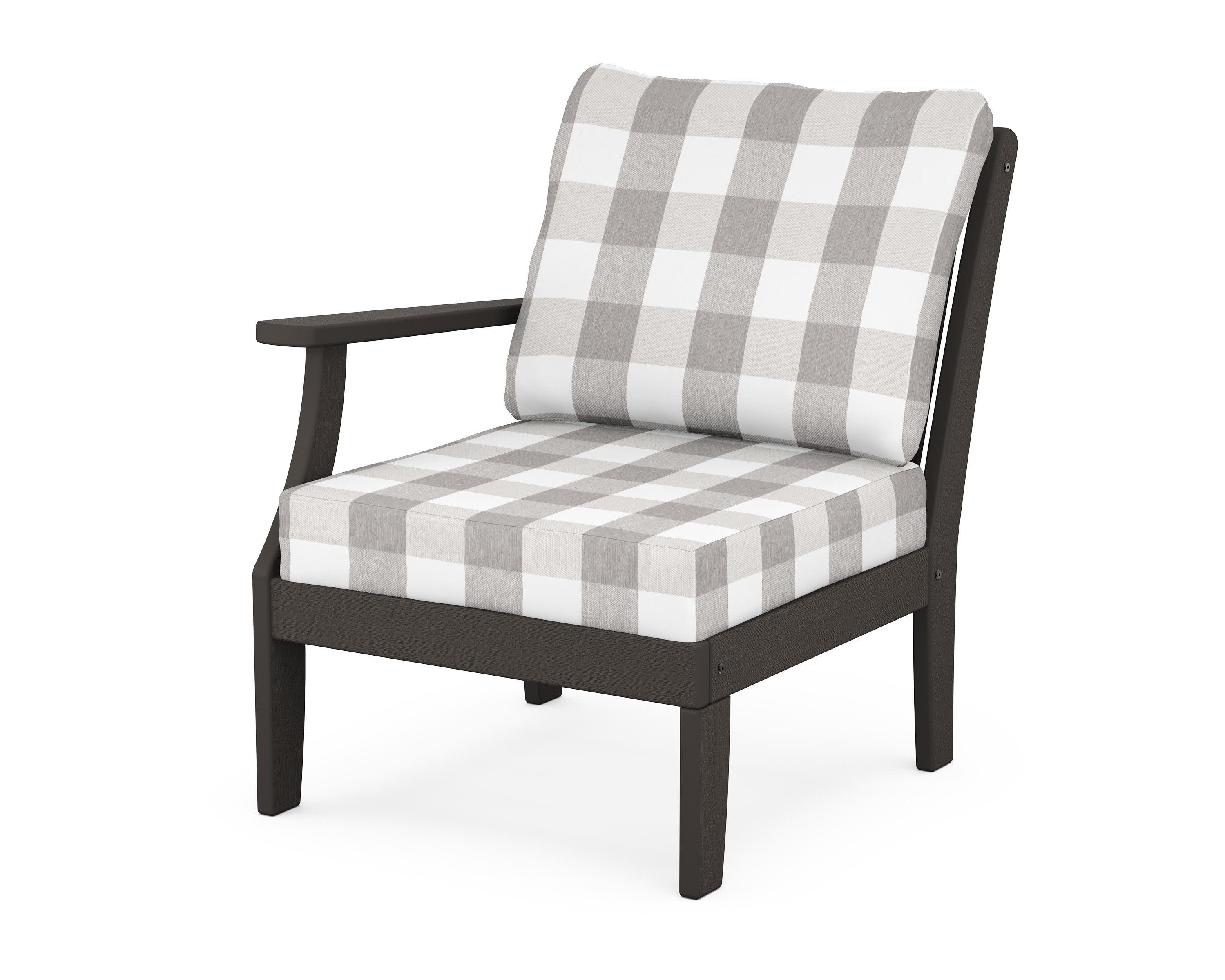 Braxton Modular Left Arm Chair in Vintage Coffee / Buffalo Plaid Grey Mist