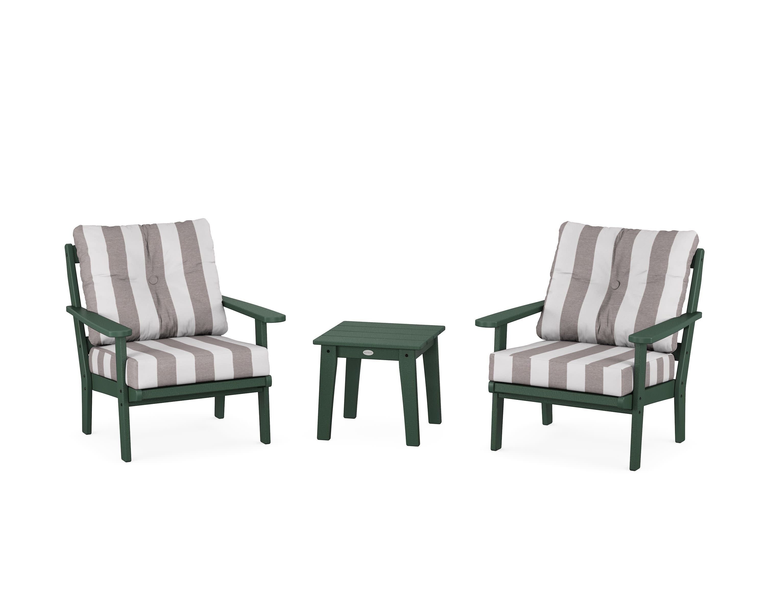 Mission 3-Piece Deep Seating Set in Green / Cabana Stripe Grey Mist