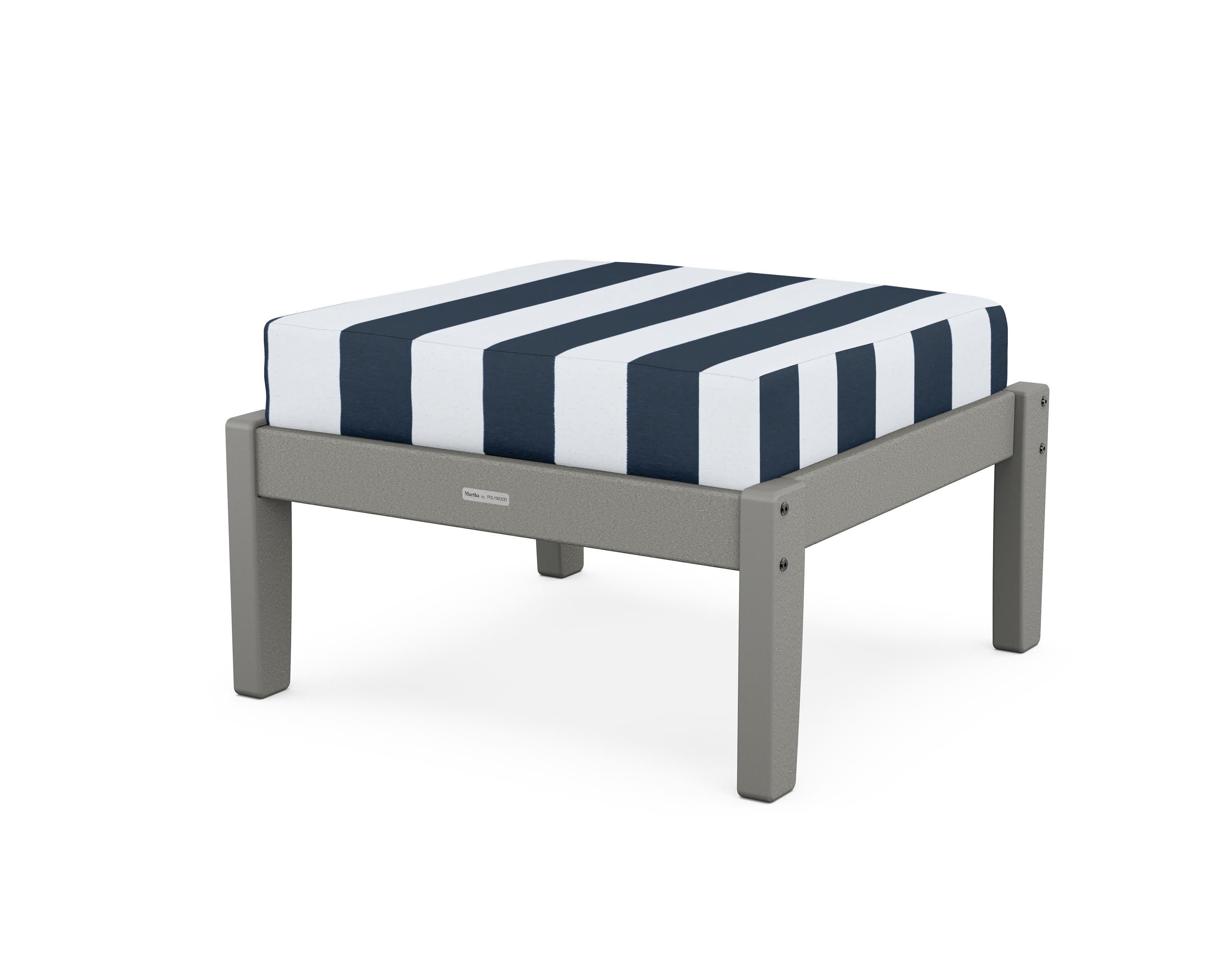 Chinoiserie Deep Seating Ottoman in Slate Grey / Cabana Stripe Marine Indigo