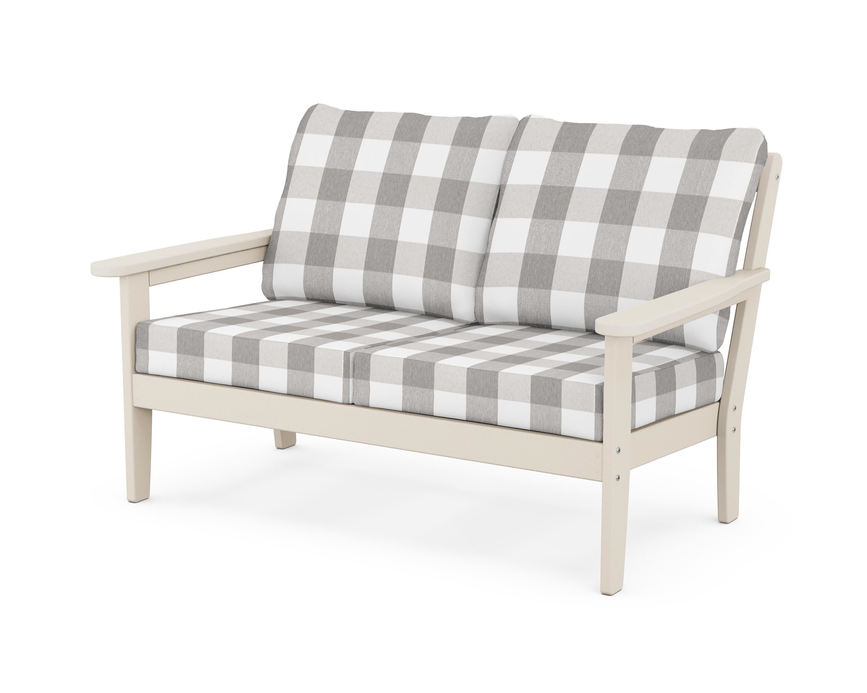 Cottage Deep Seating Loveseat in Sand / Buffalo Plaid Grey Mist
