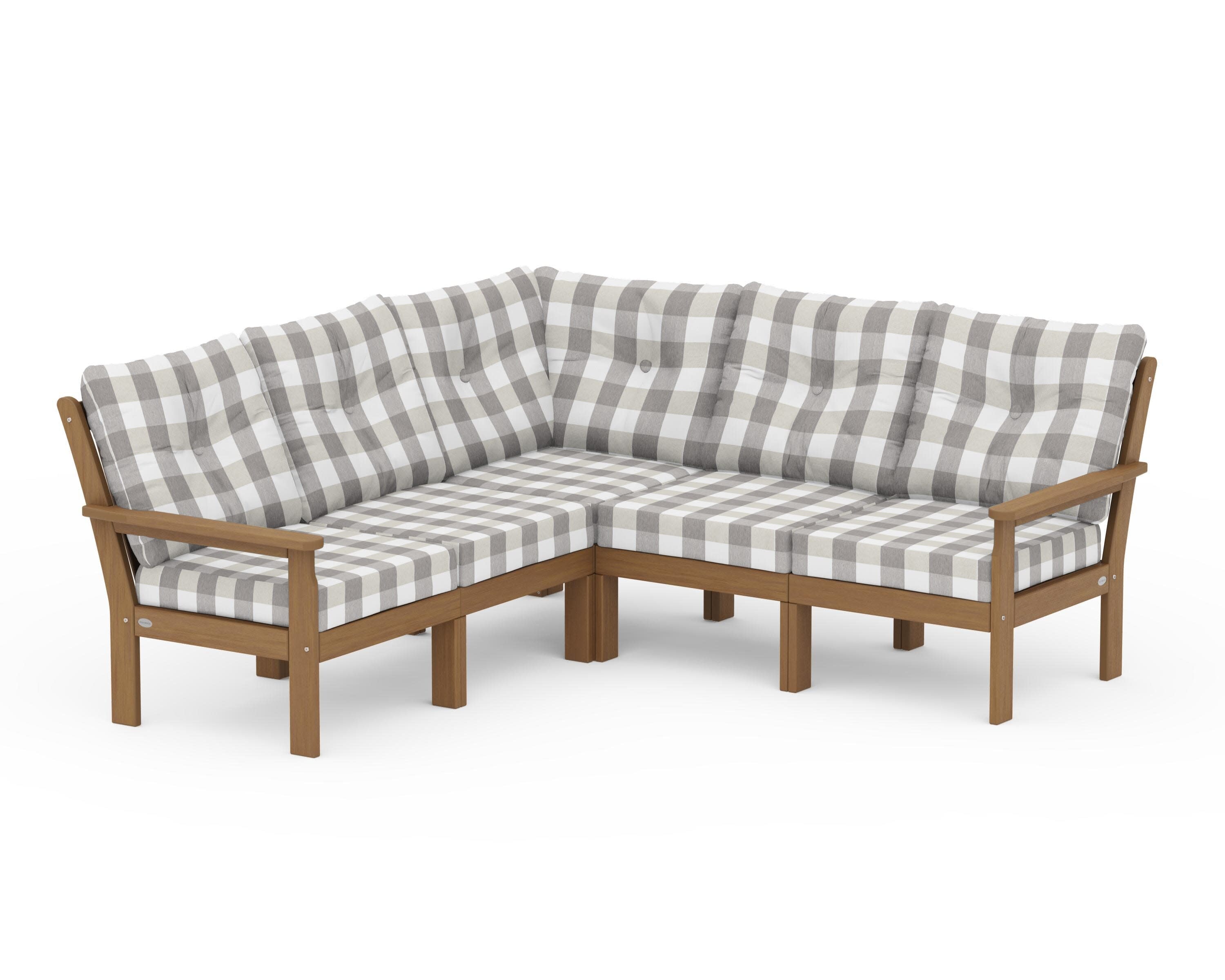 Vineyard 5-Piece Sectional in Natural / Buffalo Plaid Grey Mist