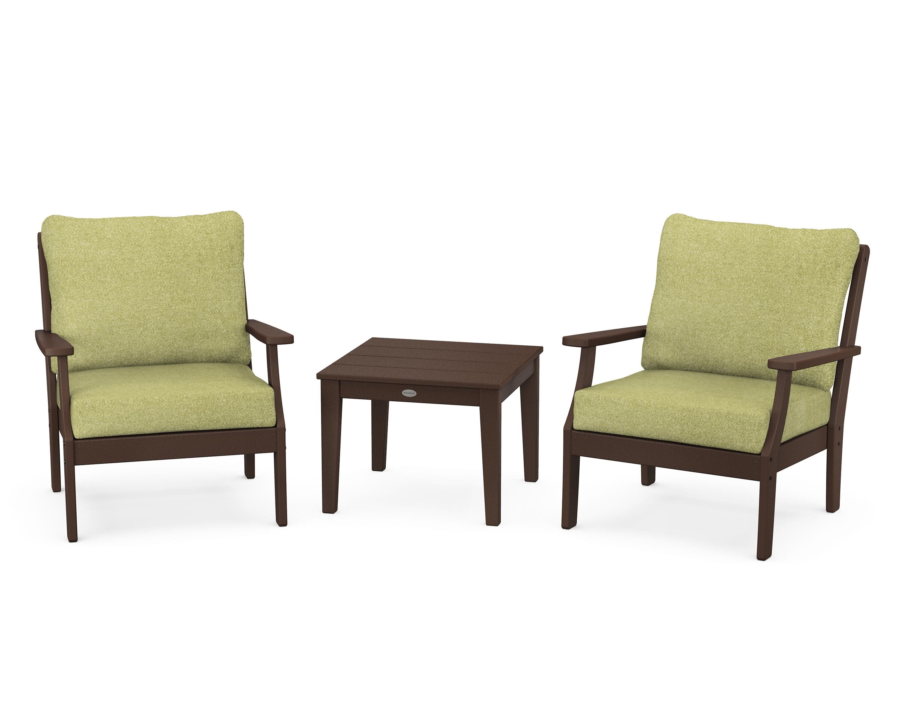 Braxton 3-Piece Deep Seating Set in Mahogany / Chartreuse Boucle
