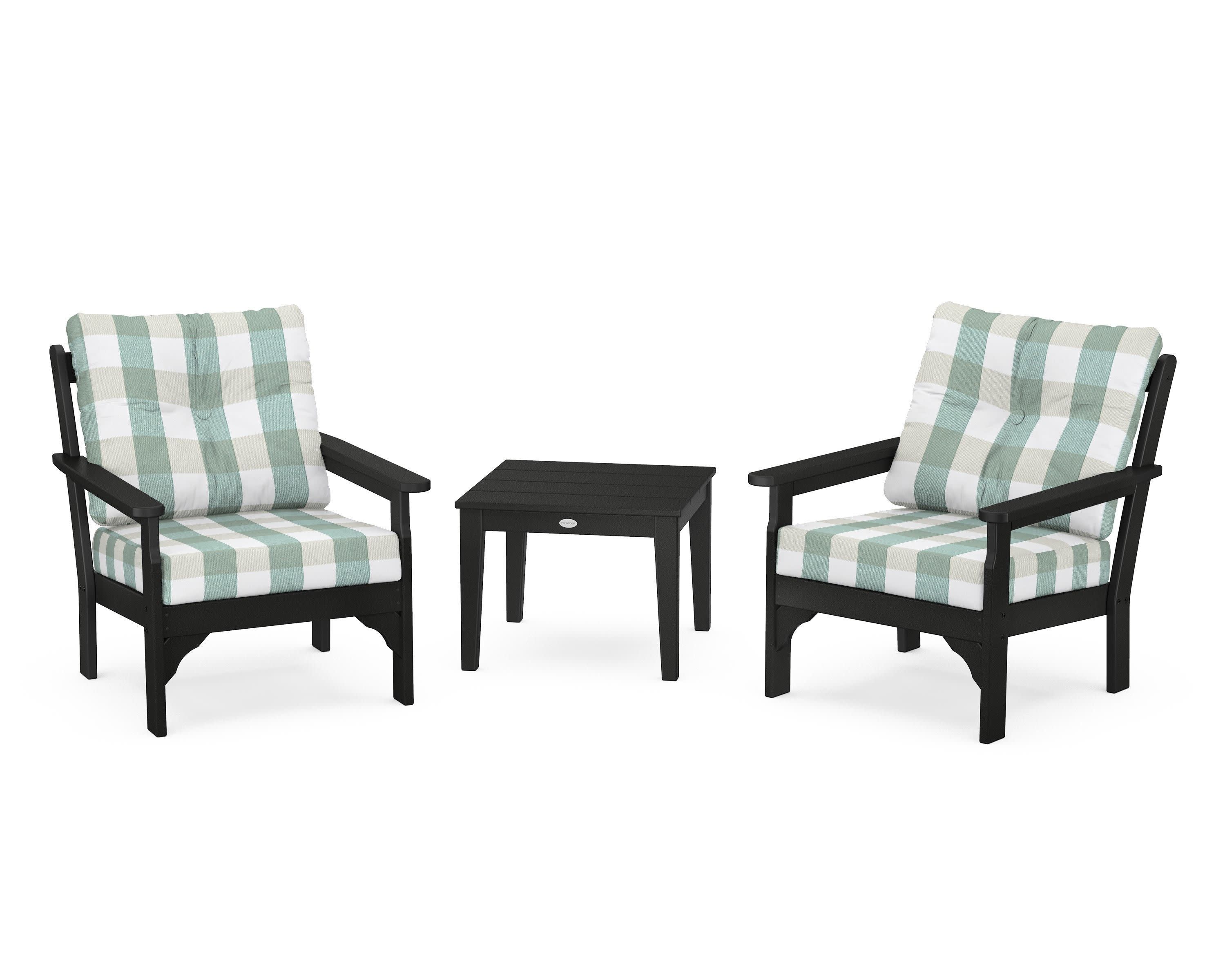Vineyard 3-Piece Deep Seating Set in Black / Buffalo Plaid Glacier Spa