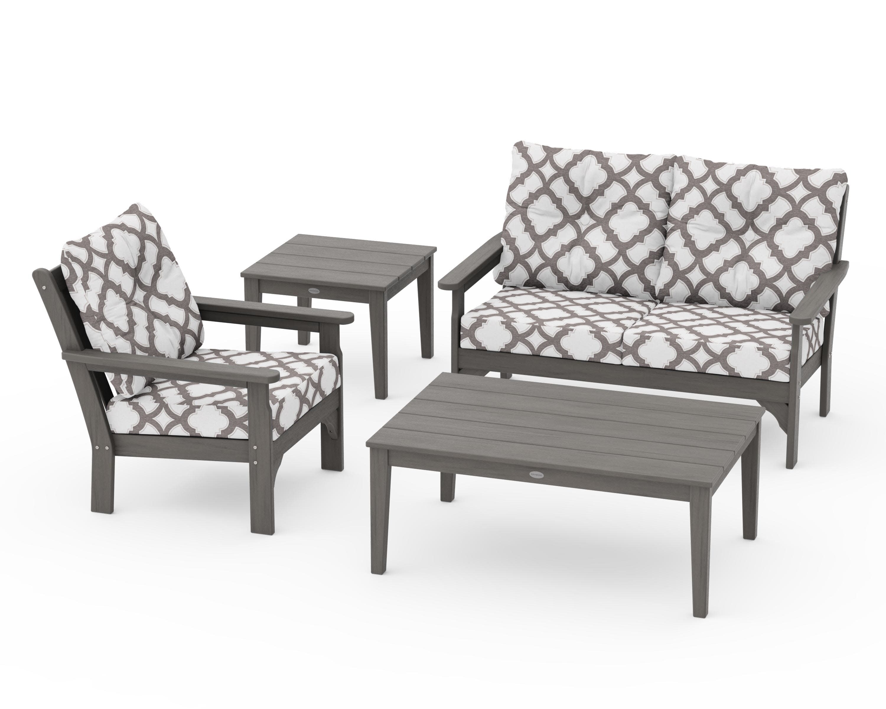 Vineyard 4-Piece Deep Seating Set in Driftwood / Trellis Grey Mist