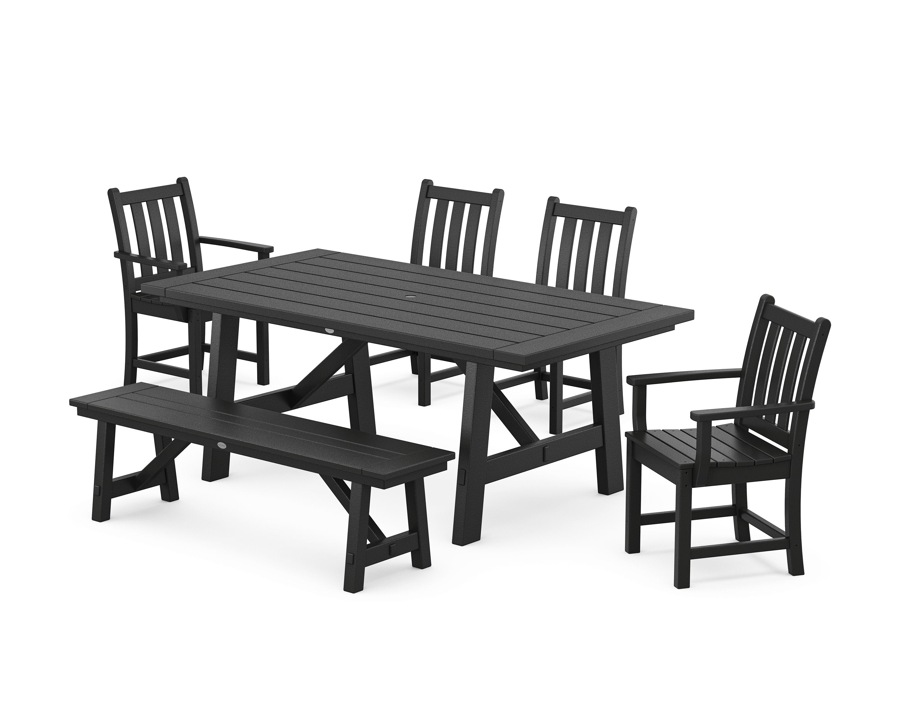 Traditional Garden 6-Piece Rustic Farmhouse Dining Set With Bench in Black