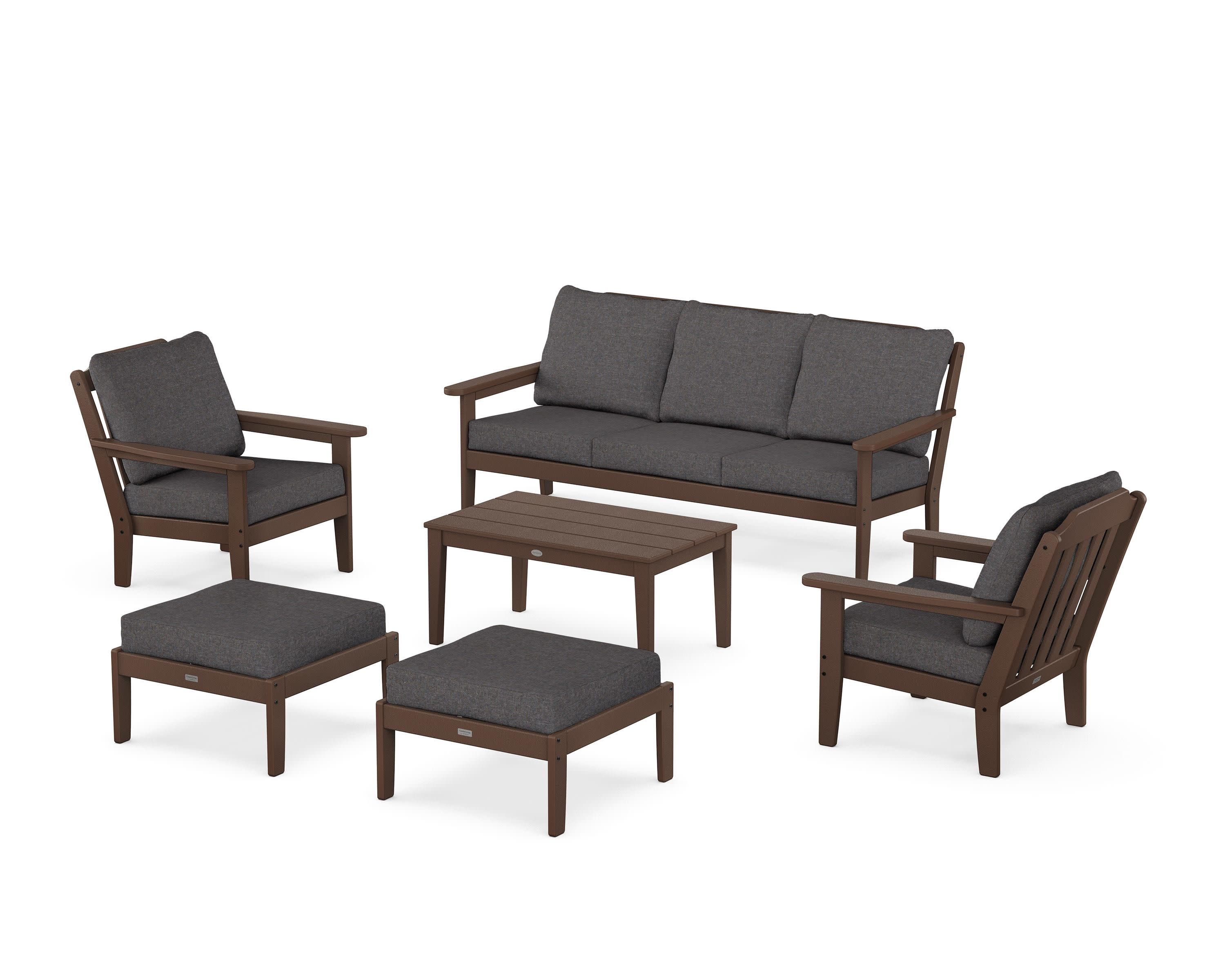 Cottage 6-Piece Lounge Sofa Set in Mahogany / Ash Charcoal