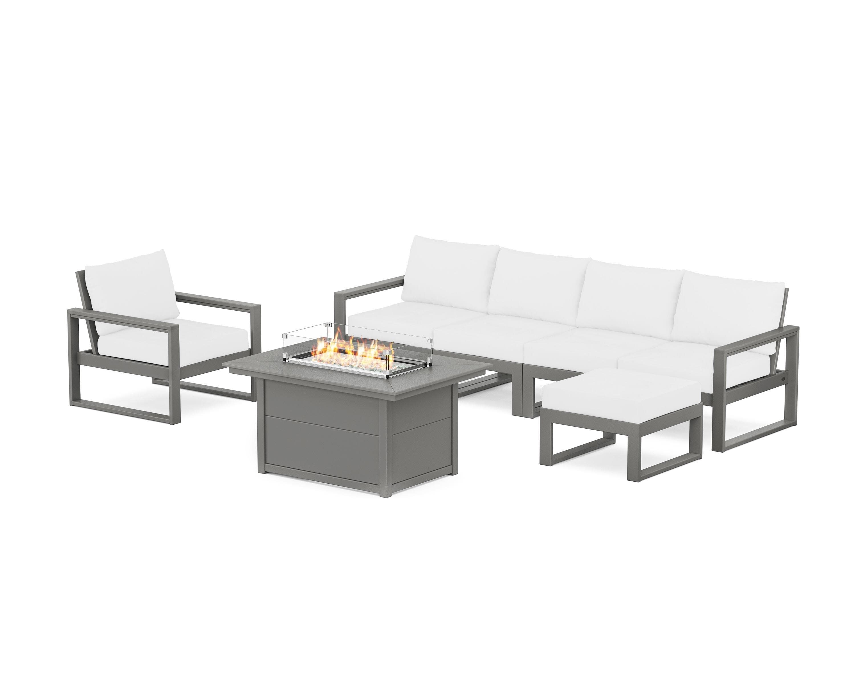 EDGE Sectional Lounge and Fire Pit Set in Slate Grey / Natural