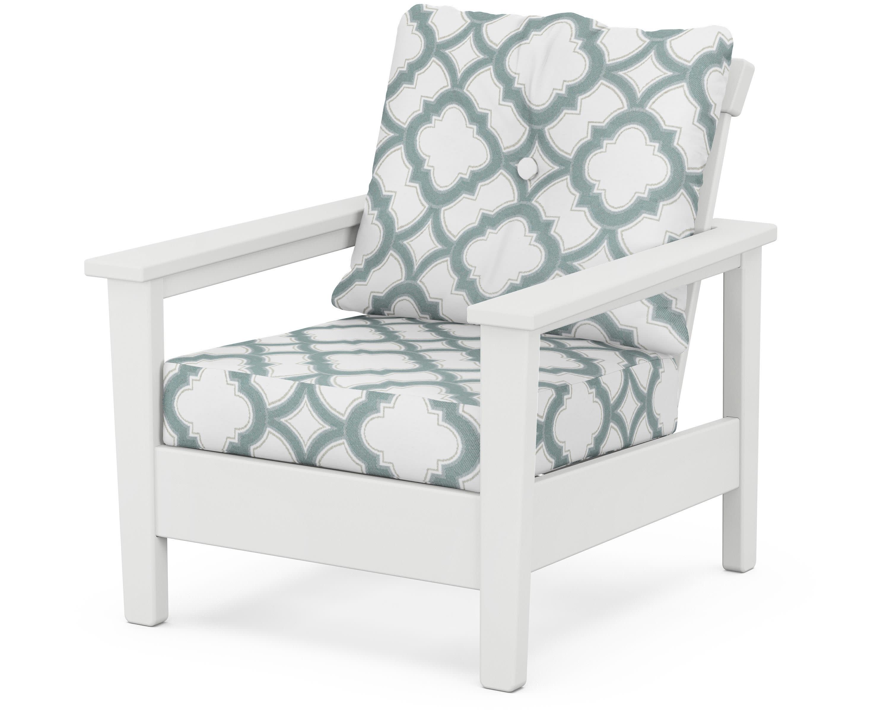 Prescott Deep Seating Chair in White / Trellis Glacier Spa