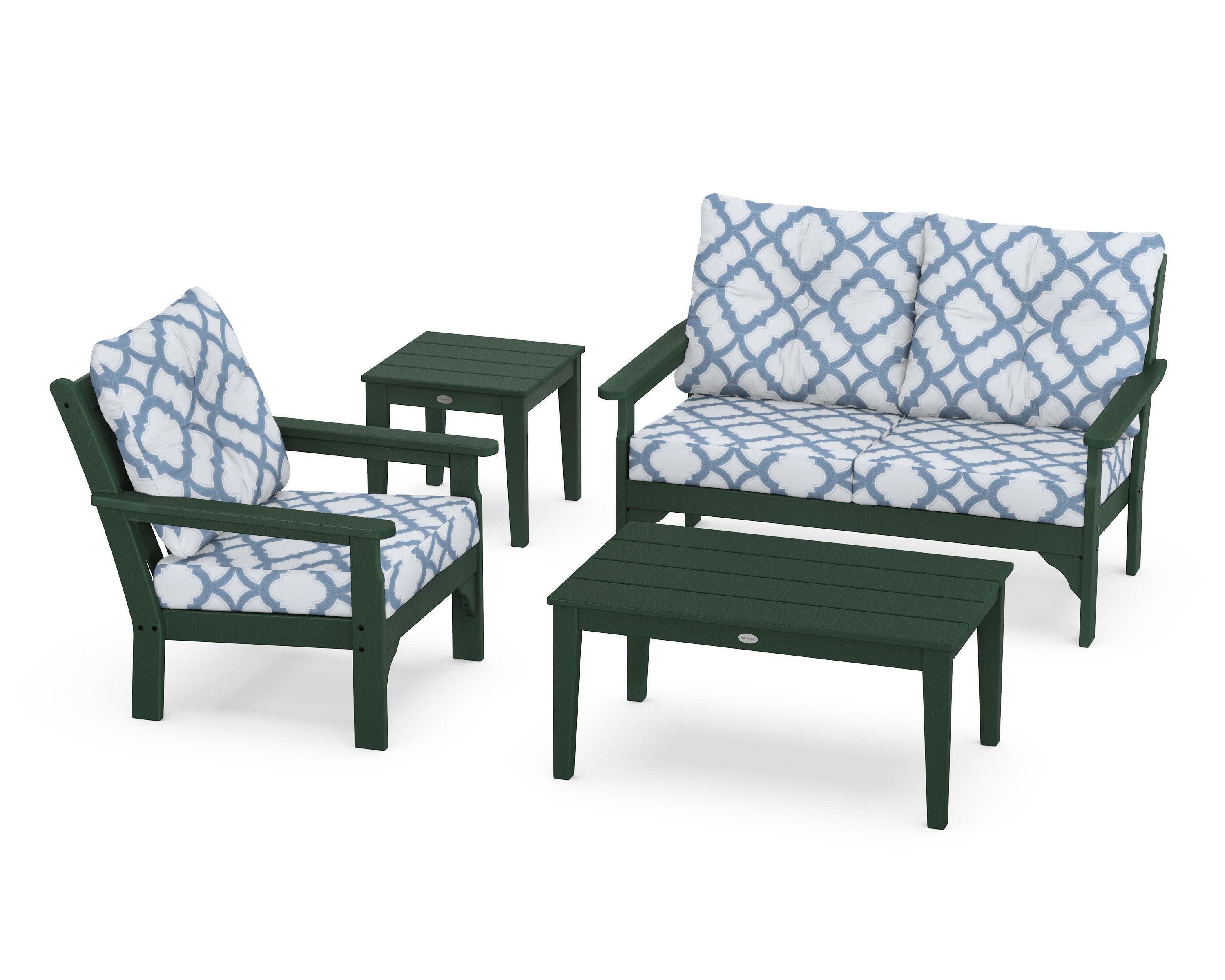 Vineyard 4-Piece Deep Seating Set in Green / Trellis Sky Blue