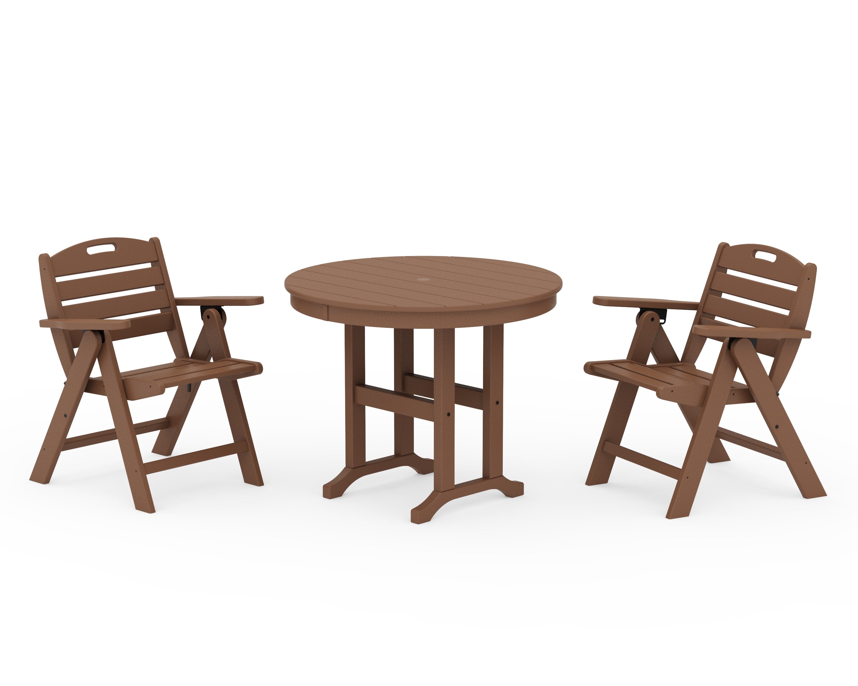 Nautical Folding Lowback Chair 3-Piece Round Dining Set in Teak