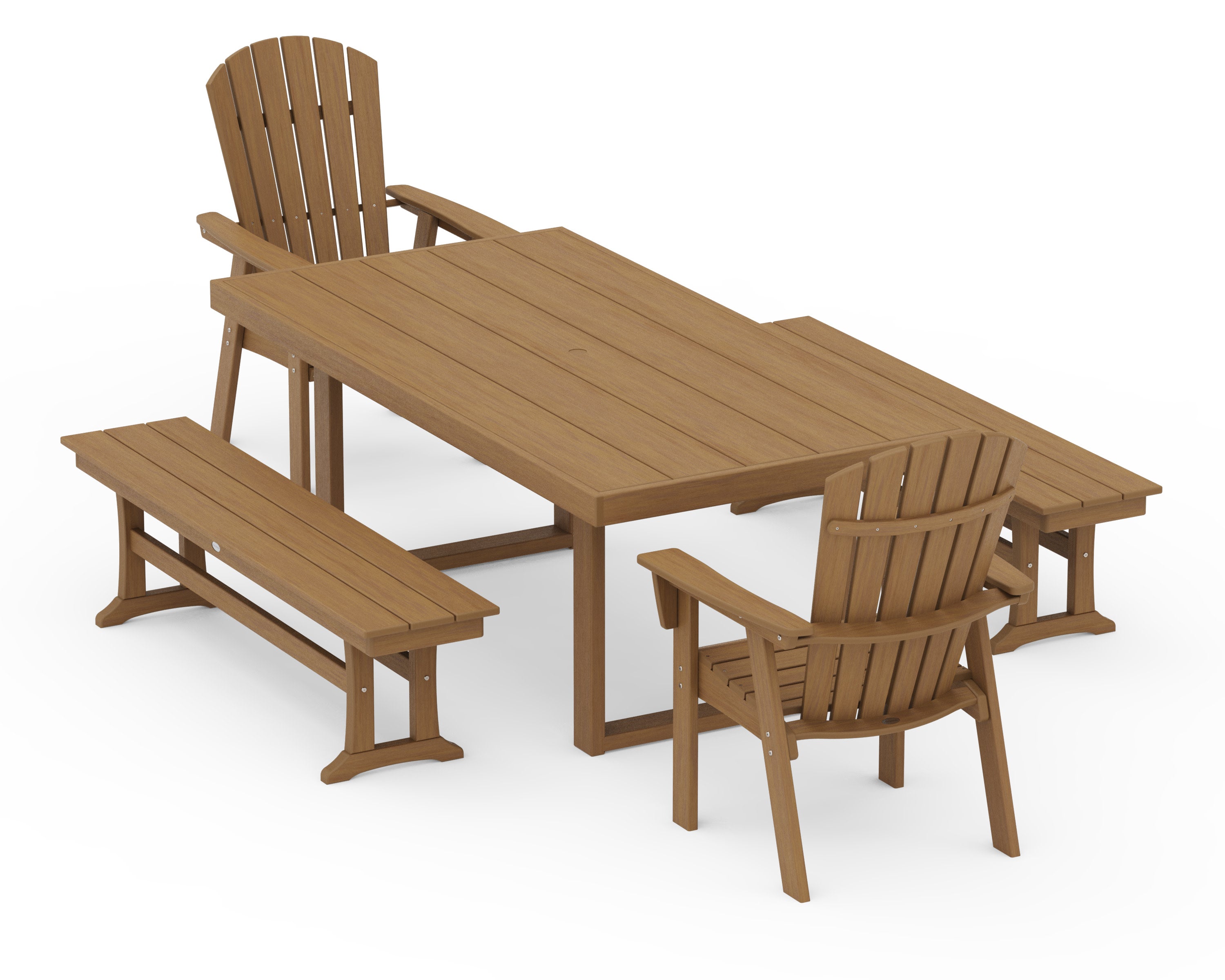 Nautical Curveback Adirondack 5-Piece Dining Set with Benches in Natural