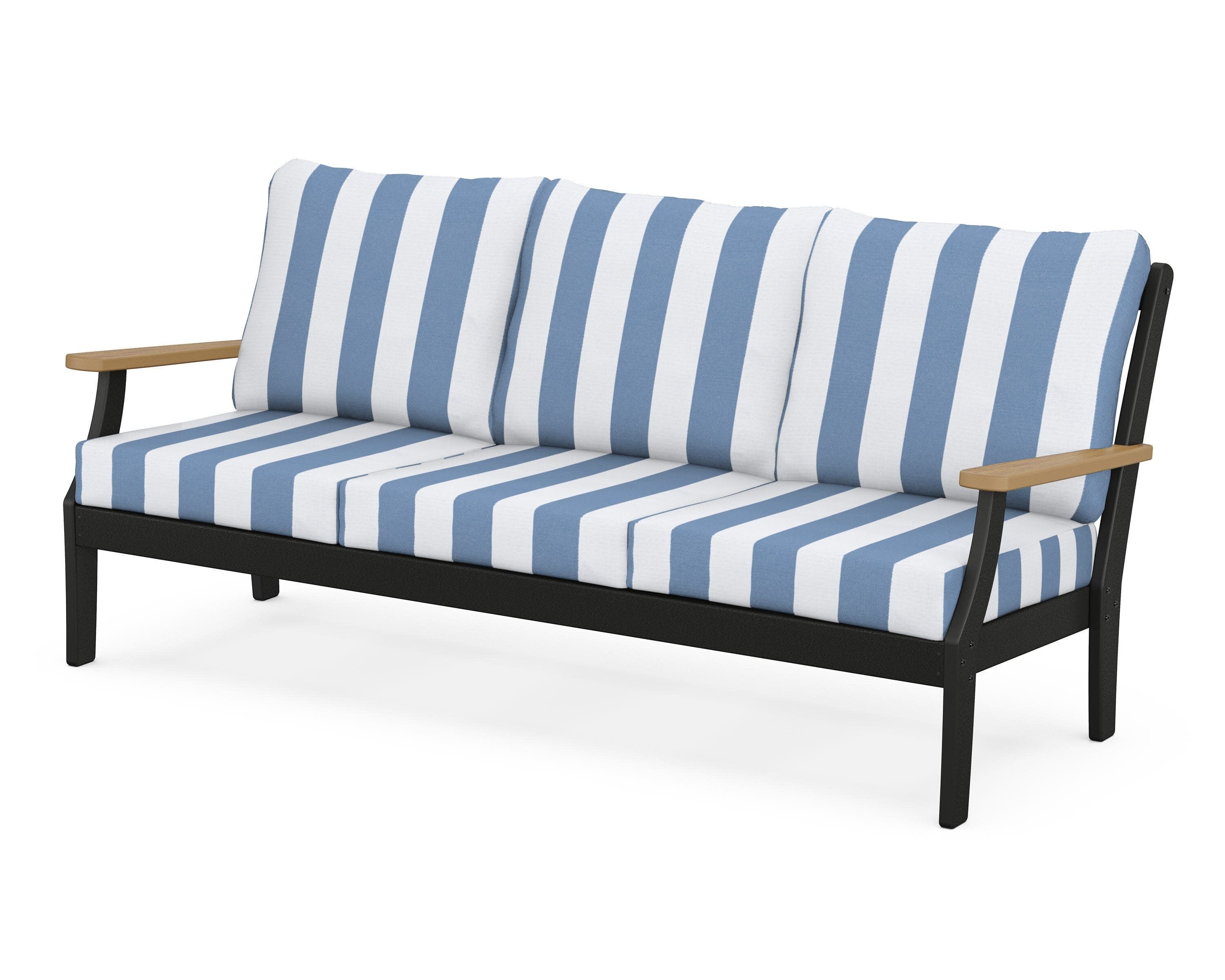 Braxton Deep Seating Sofa in Black / Natural / Cabana Stripe Sky Blue