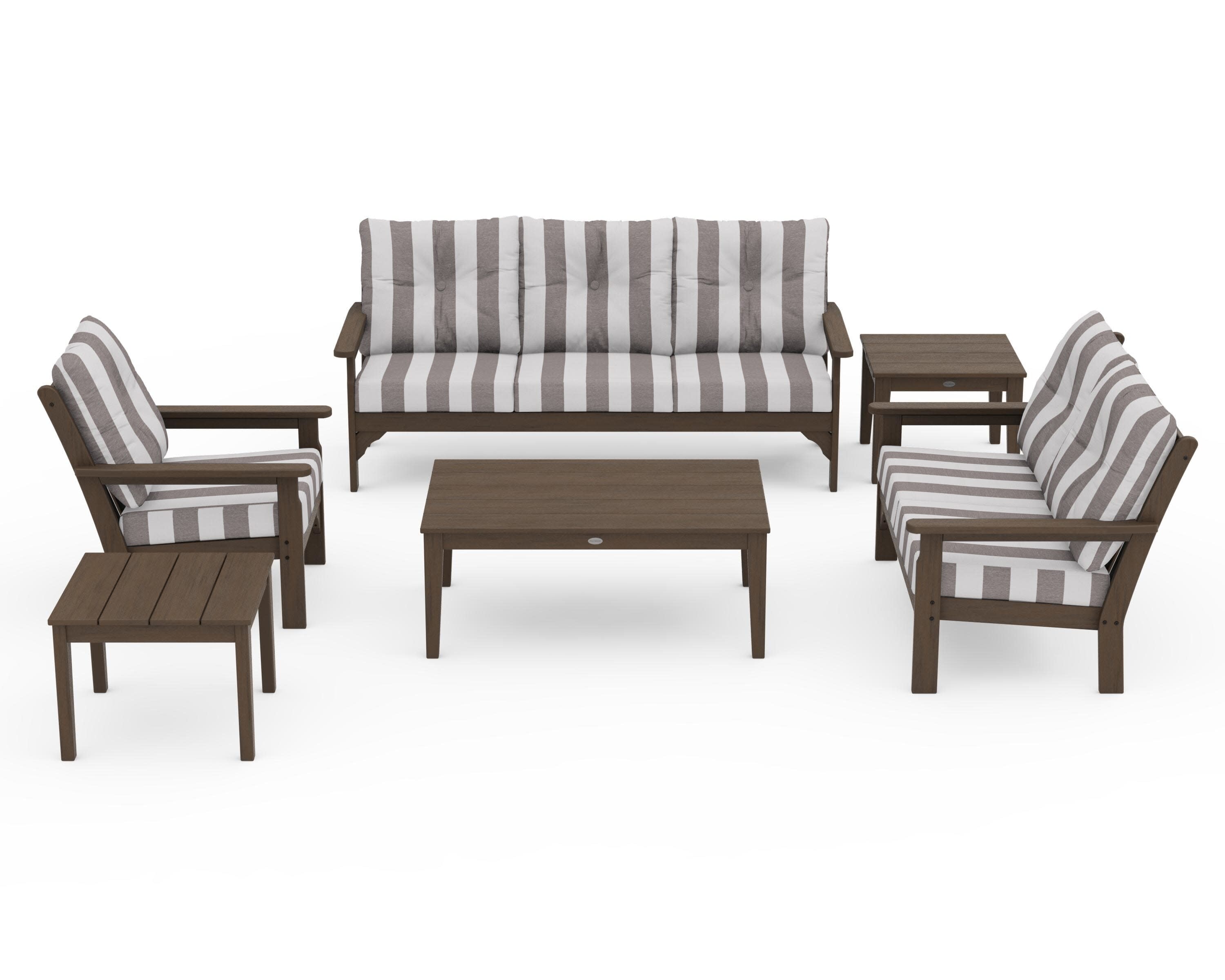 Vineyard 6-Piece Deep Seating Set in Kona / Cabana Stripe Grey Mist