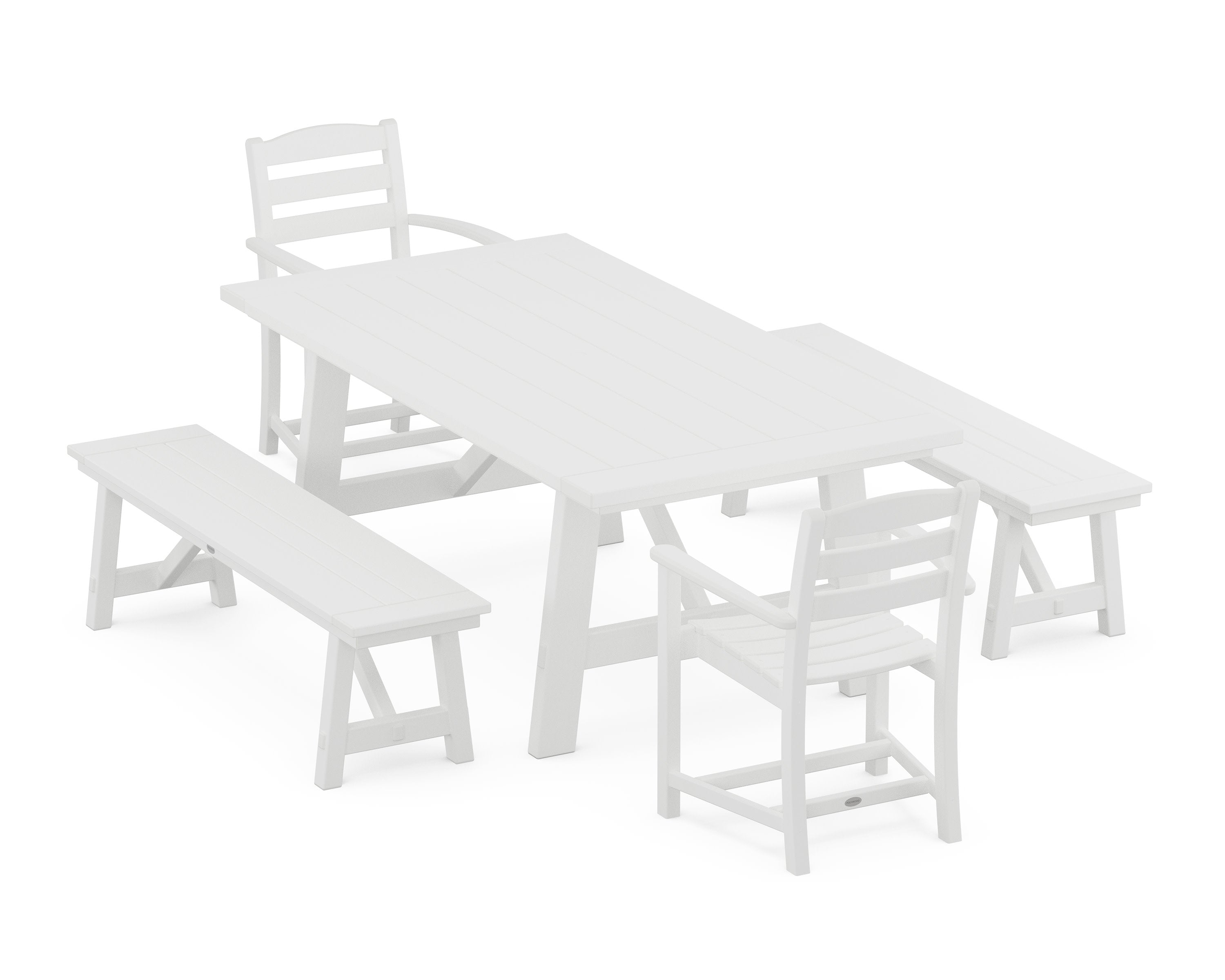 La Casa Caf 5-Piece Rustic Farmhouse Dining Set With Benches in White