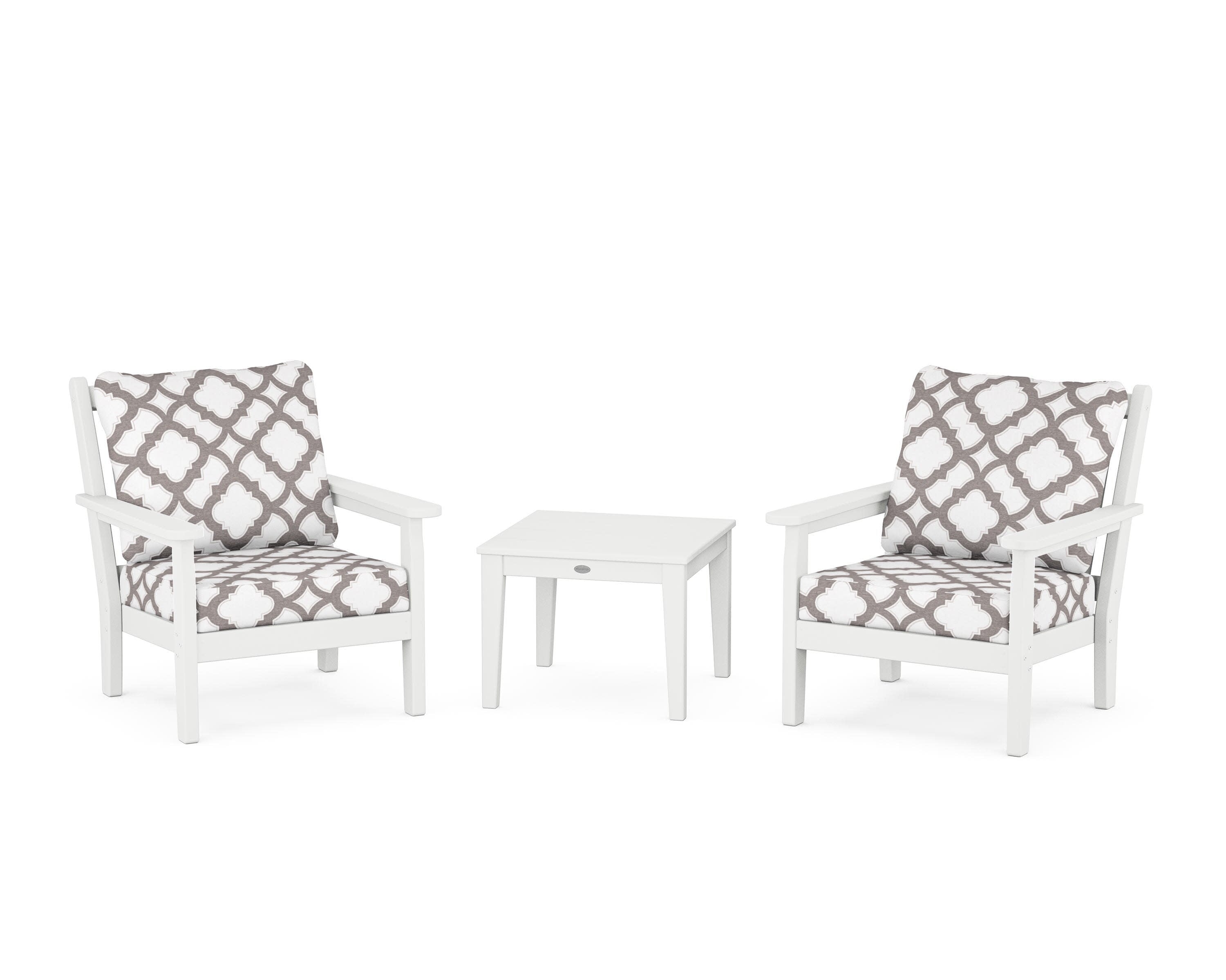 Chippendale 3-Piece Deep Seating Set in White / Trellis Grey Mist