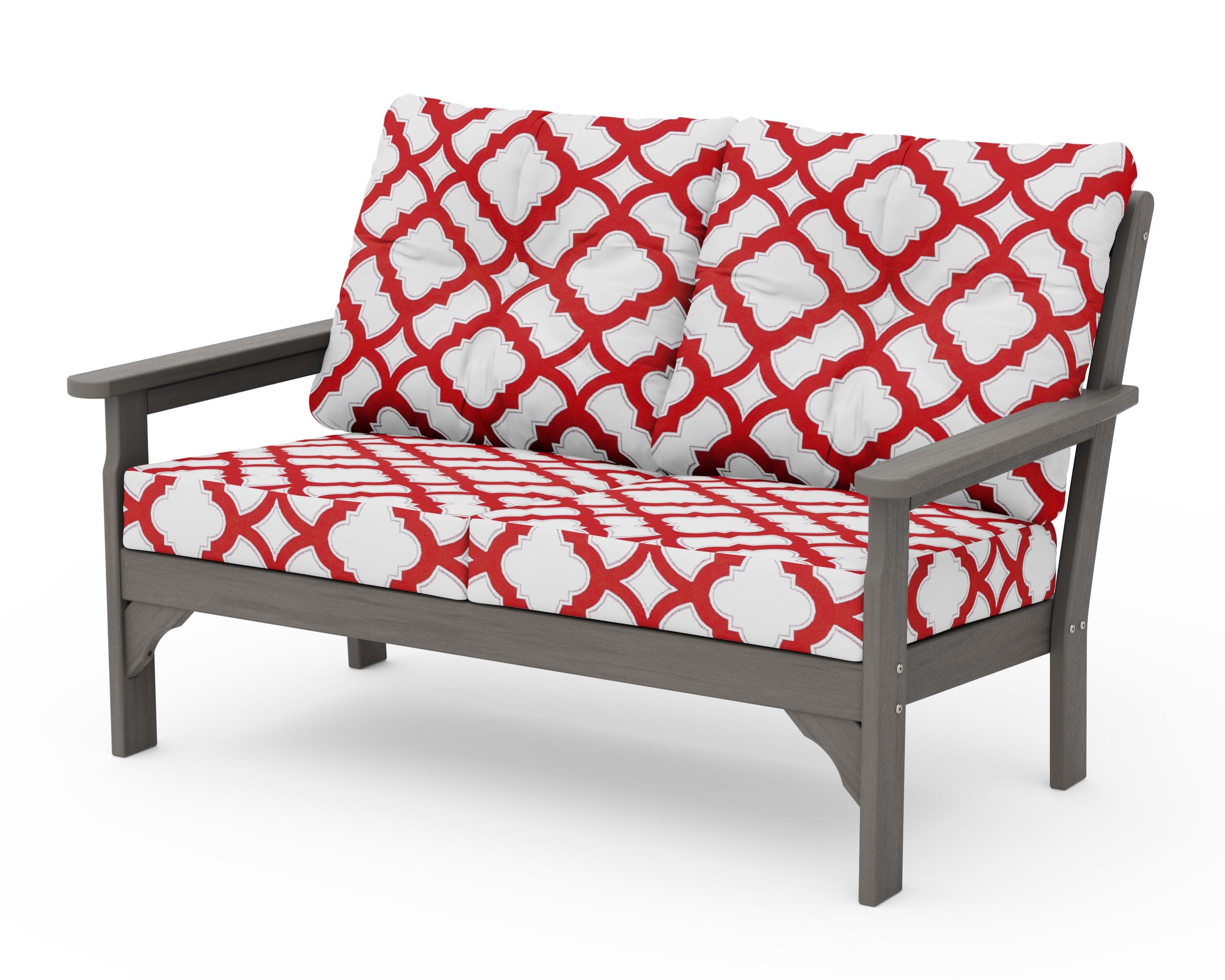 Vineyard Deep Seating Loveseat in Driftwood / Trellis Crimson
