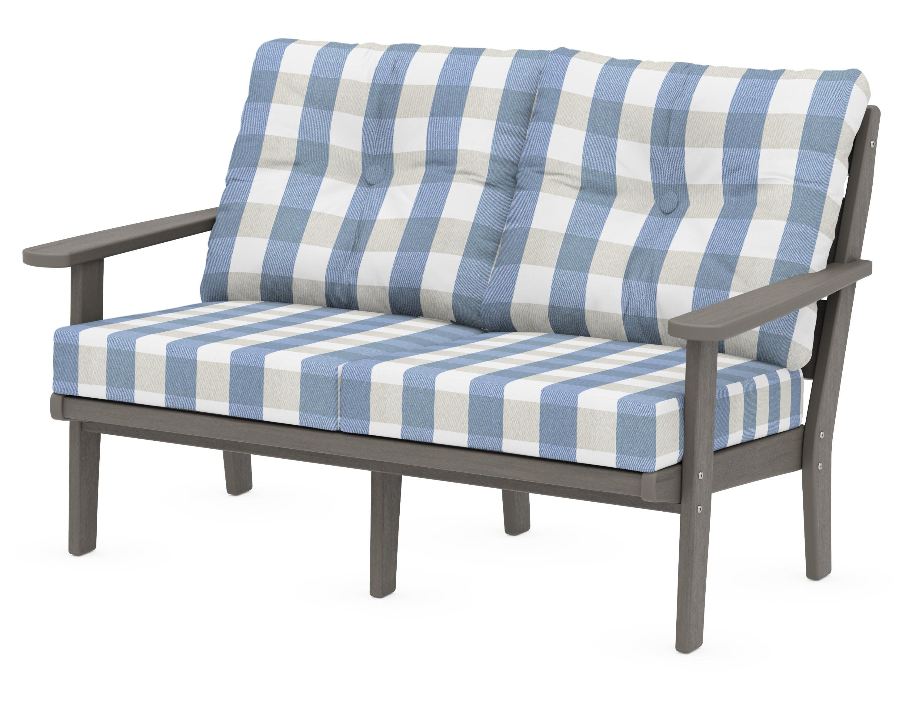 Lakeside Deep Seating Loveseat in Driftwood / Buffalo Plaid Sky Blue