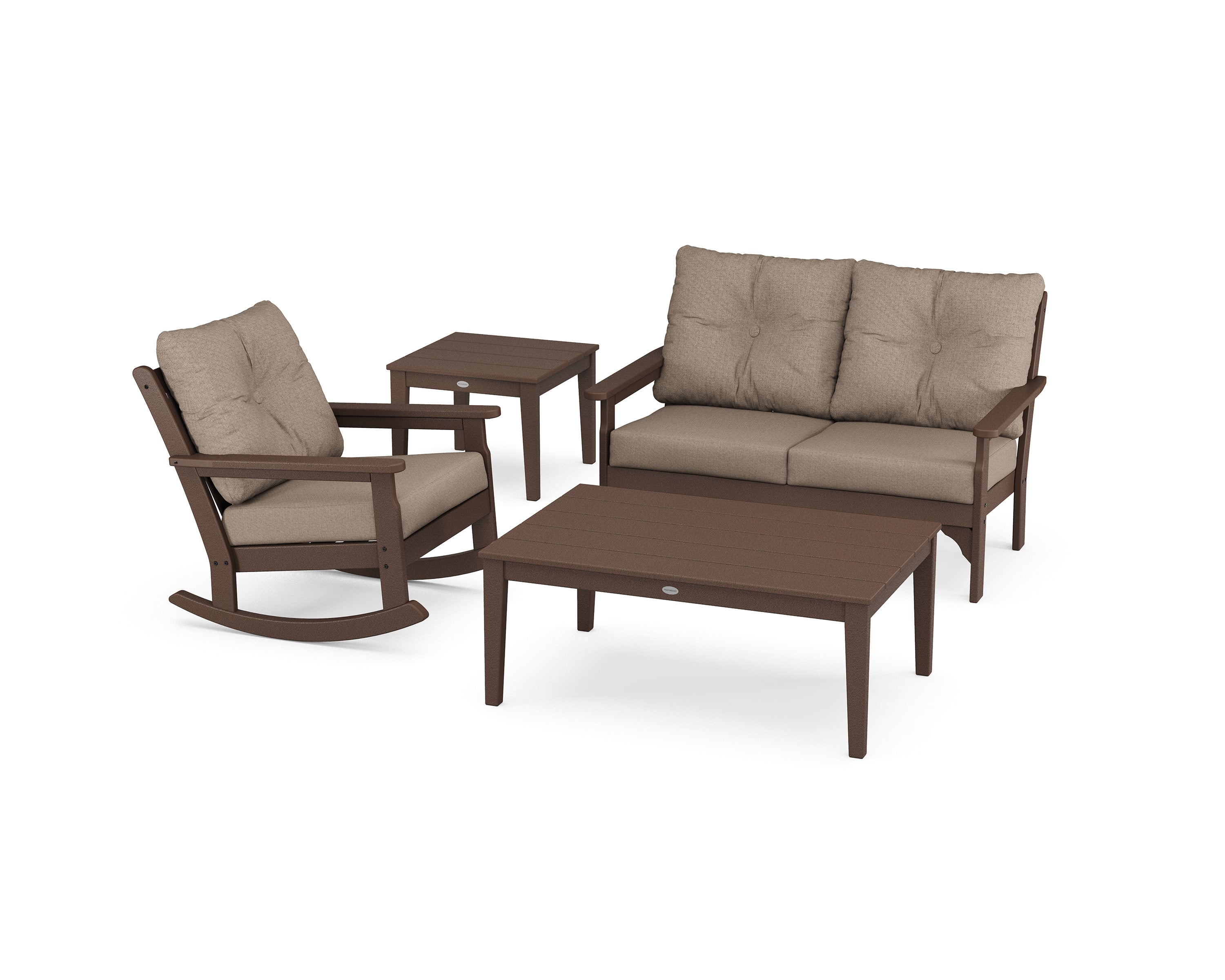 Vineyard 4-Piece Deep Seating Rocker Set in Mahogany / Spiced Burlap