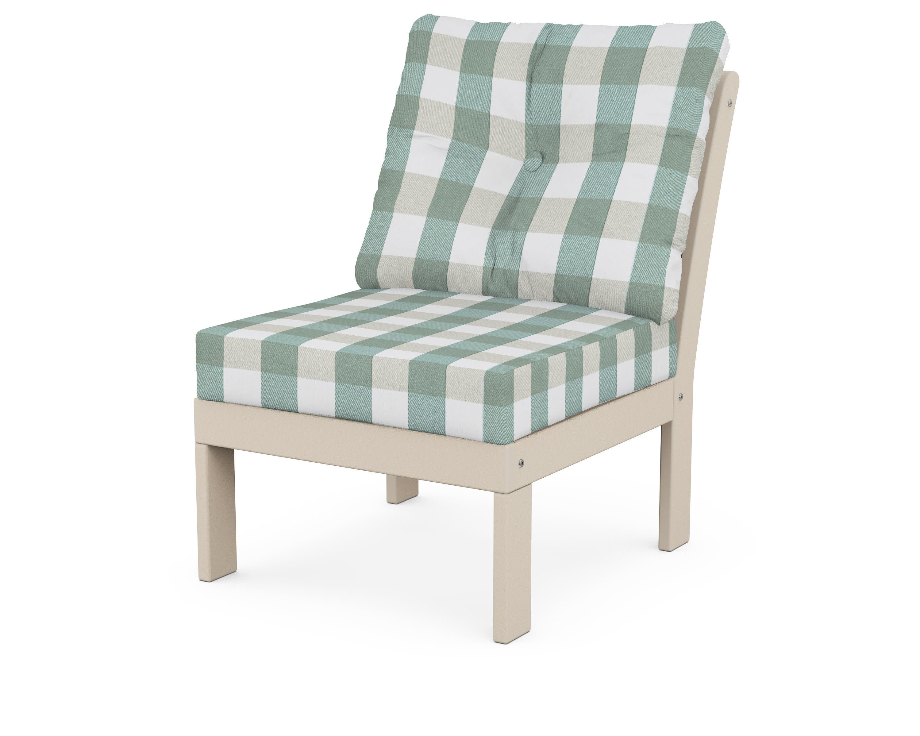 Vineyard Modular Armless Chair in Sand / Buffalo Plaid Glacier Spa
