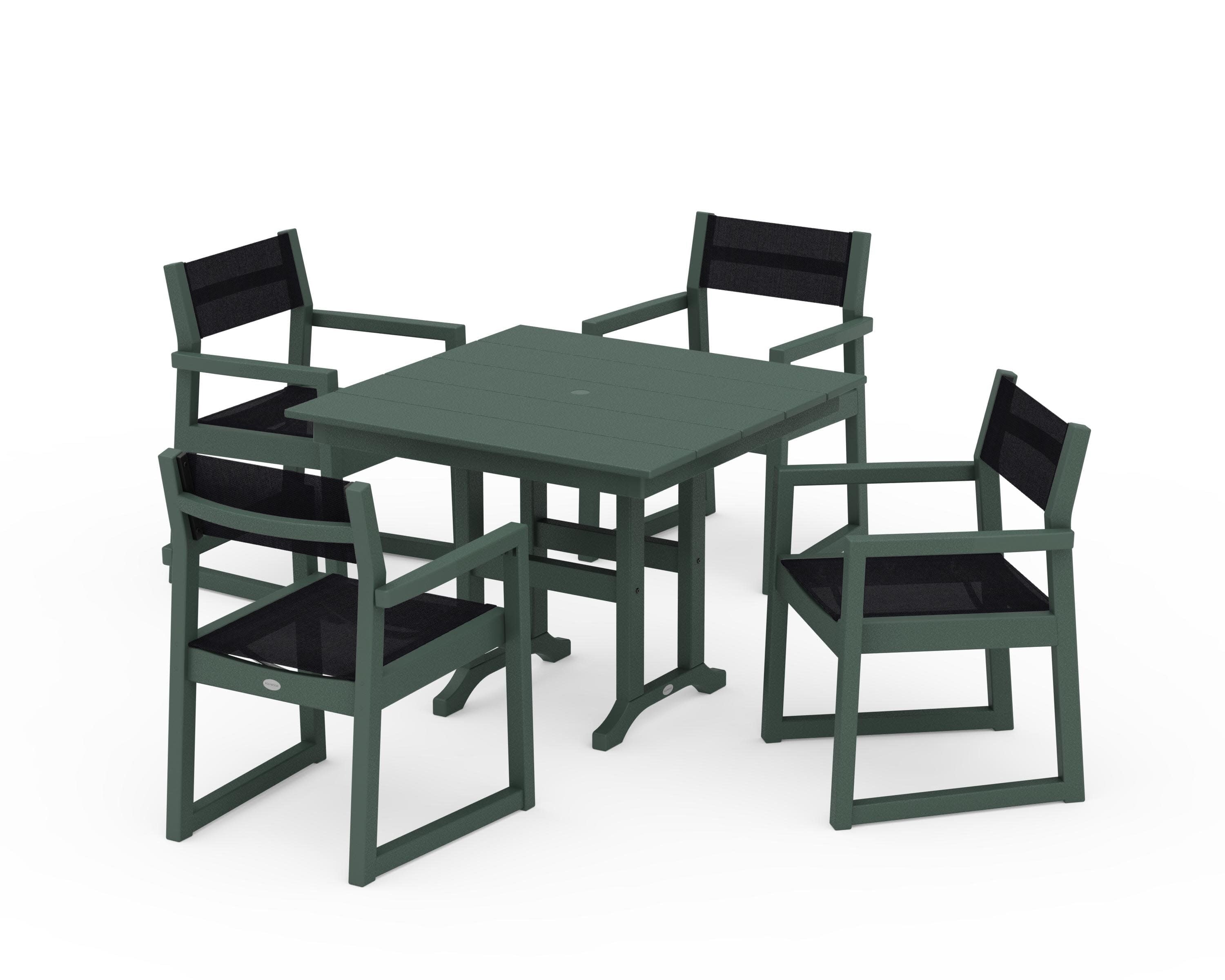 EDGE Sling Arm Chair 5-Piece Farmhouse Dining Set in Green / Black Sling