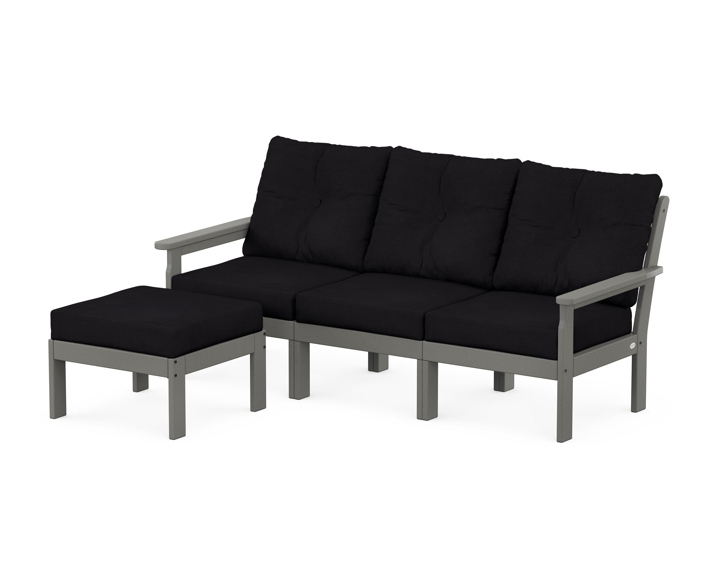 Vineyard 4-Piece Sectional with Ottoman in Slate Grey / Midnight Linen