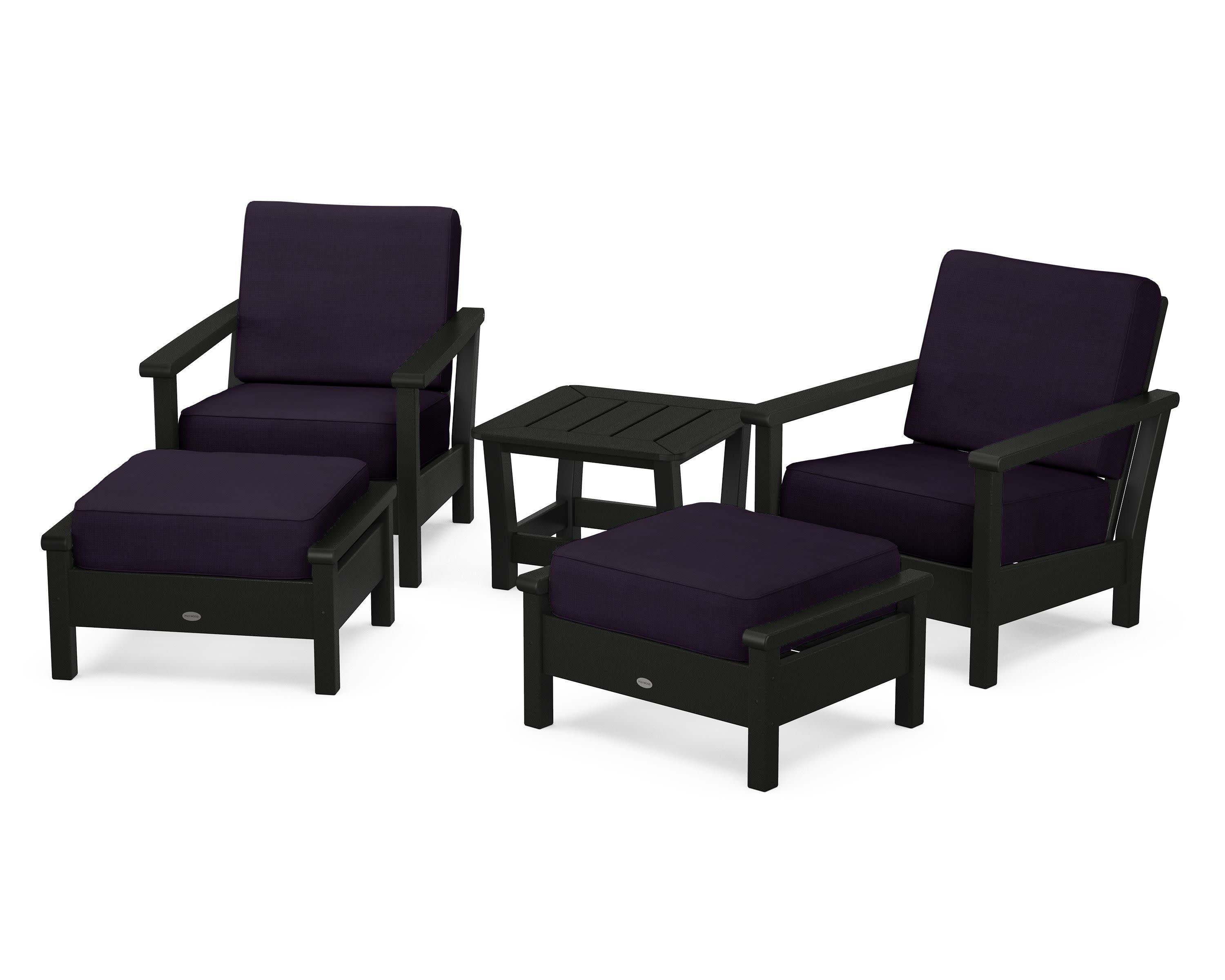 Harbour 5-Piece Deep Seating Chair Set in Black / Navy Linen