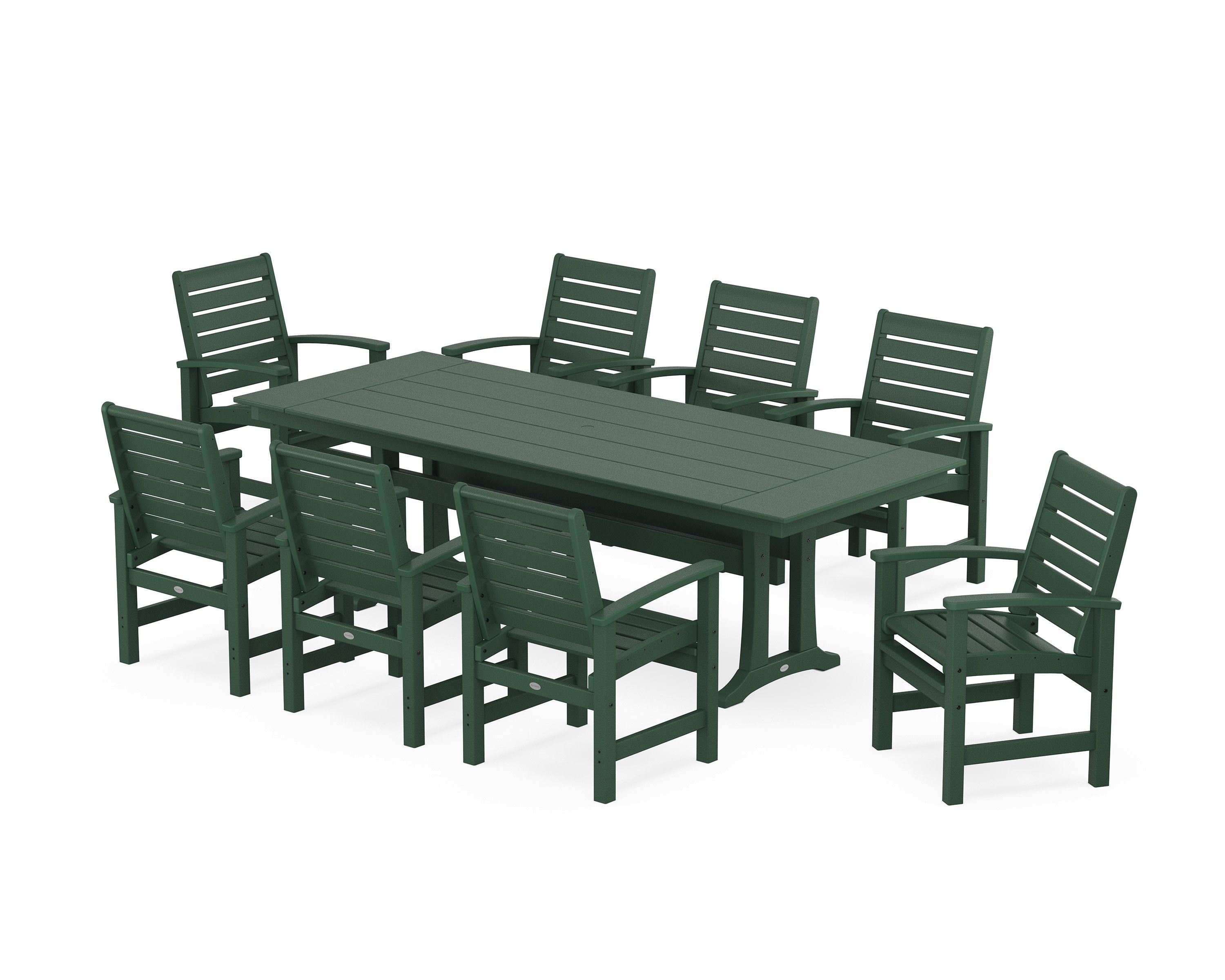 Signature 9-Piece Farmhouse Dining Set with Trestle Legs in Green